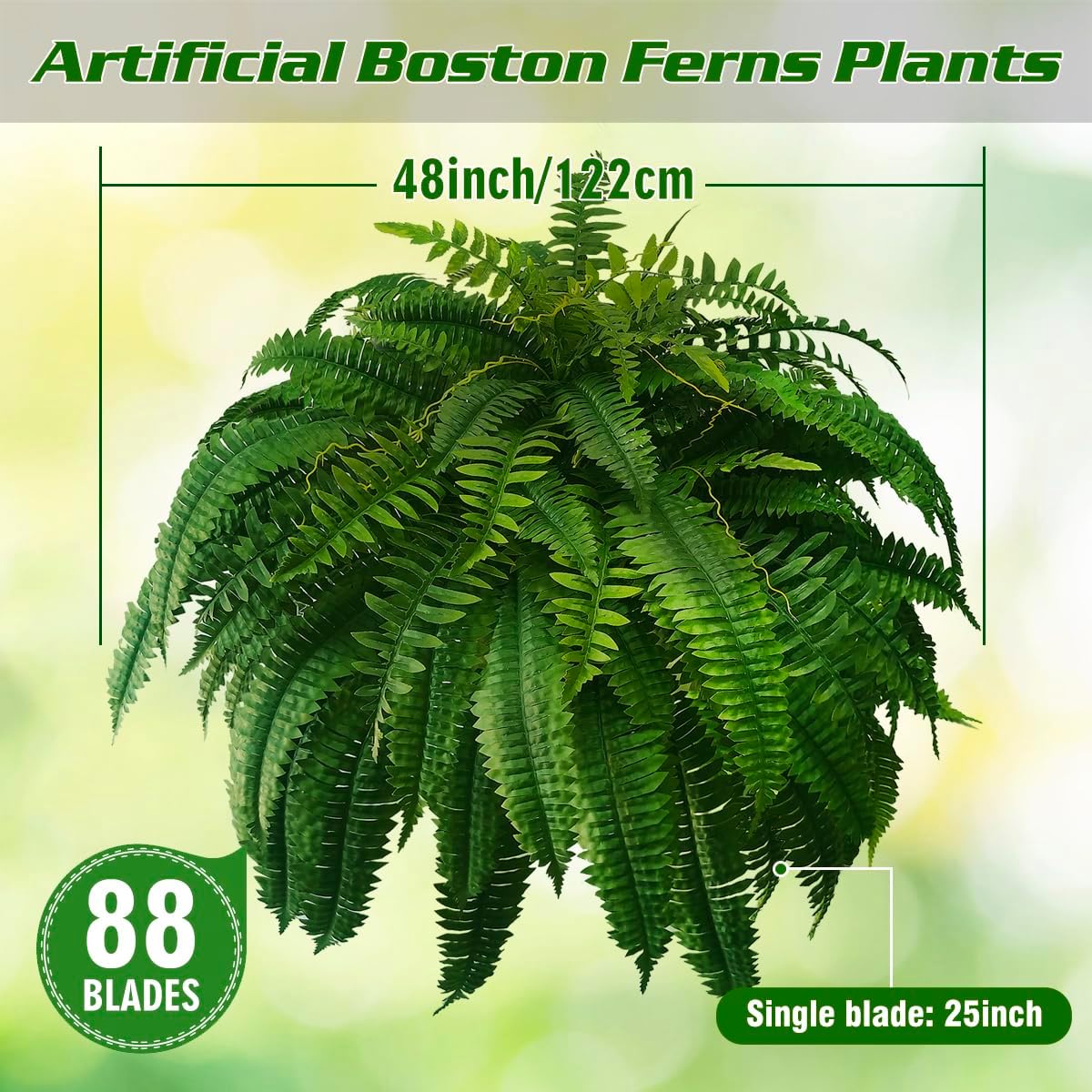 WAYNHUI 48 Inch Boston Fern Bush Artificial Plants
