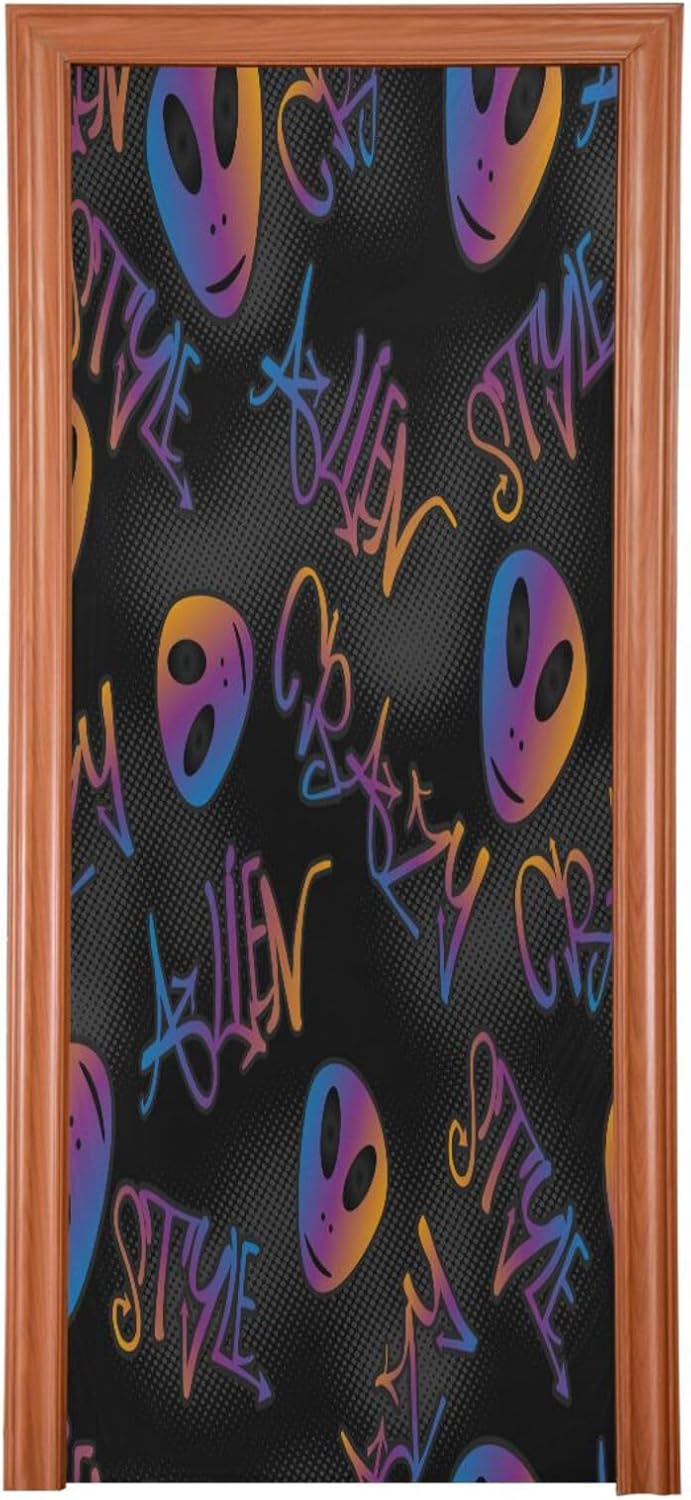 Susiyo Bright Aliens Graffiti Door Cover Halloween Decor