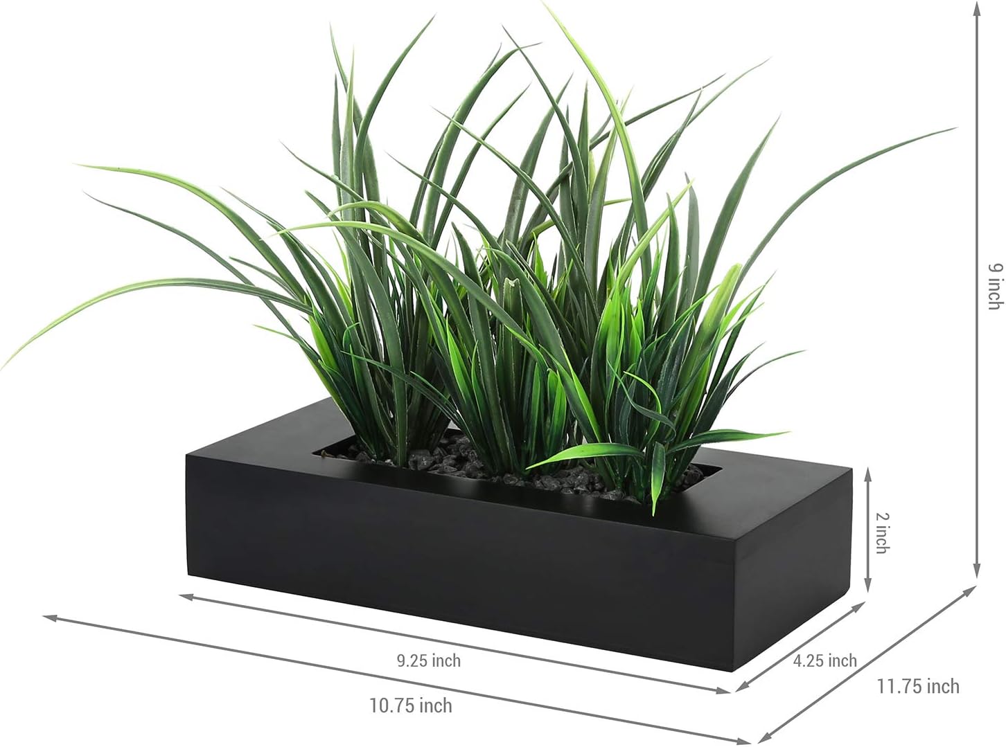 MyGift Artificial Green Grass Plants in Matte Black Wooden Planter