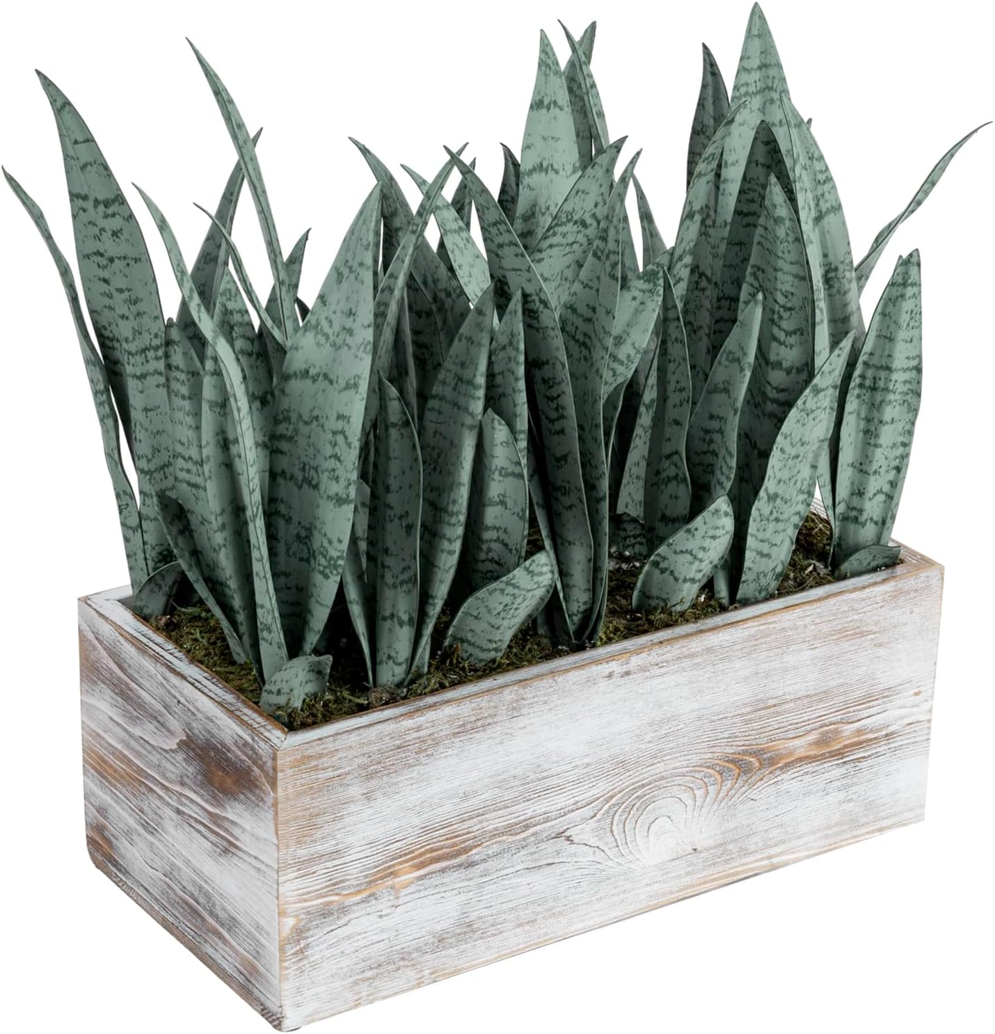 MyGift 15-Inch Artificial Snake Plant Centerpiece in White Wood Planter