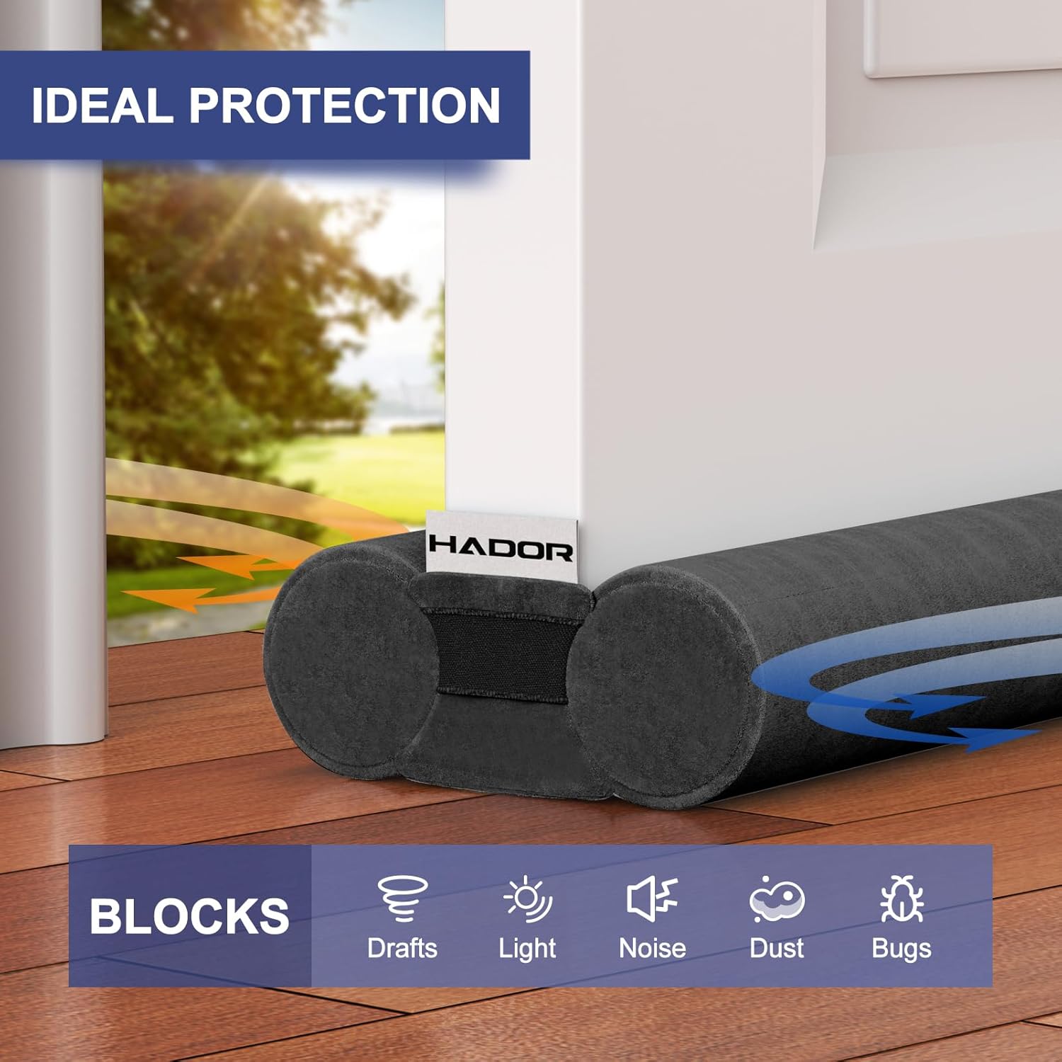 HADOR Door Draft Stopper 30 Inch Black for French Patio Sliding Doors