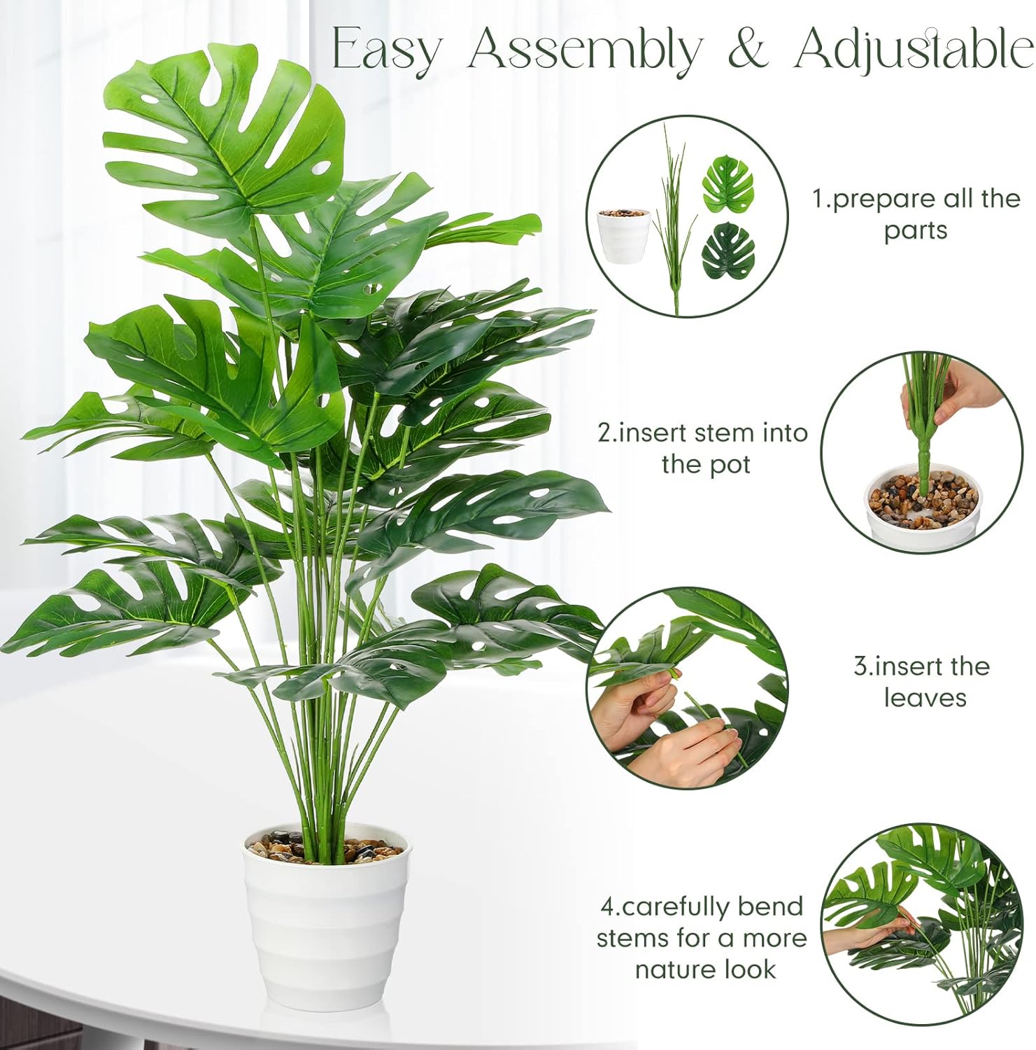 4 Pack 28 Inch Artificial Monstera Plants with Pots