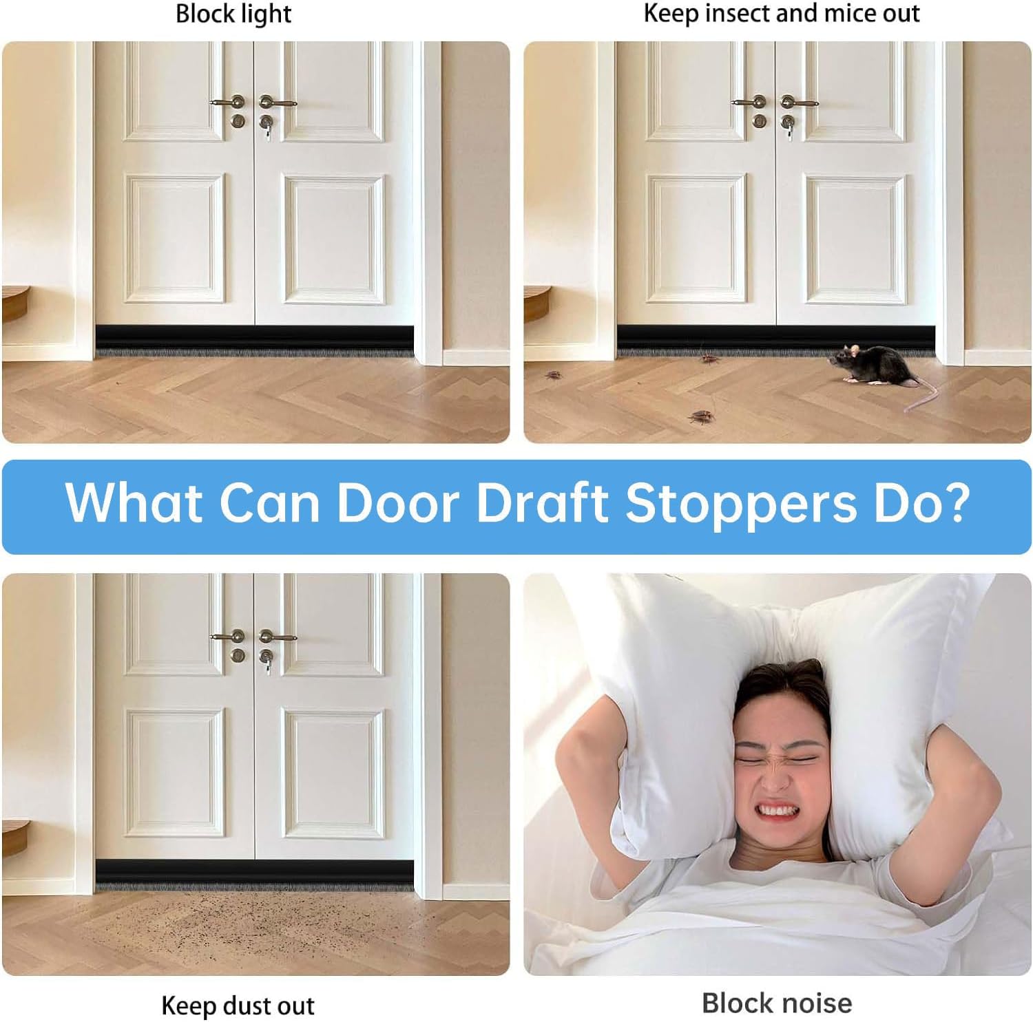 2 PCS Door Draft Stoppers with Brush Soundproof Seal for Doors