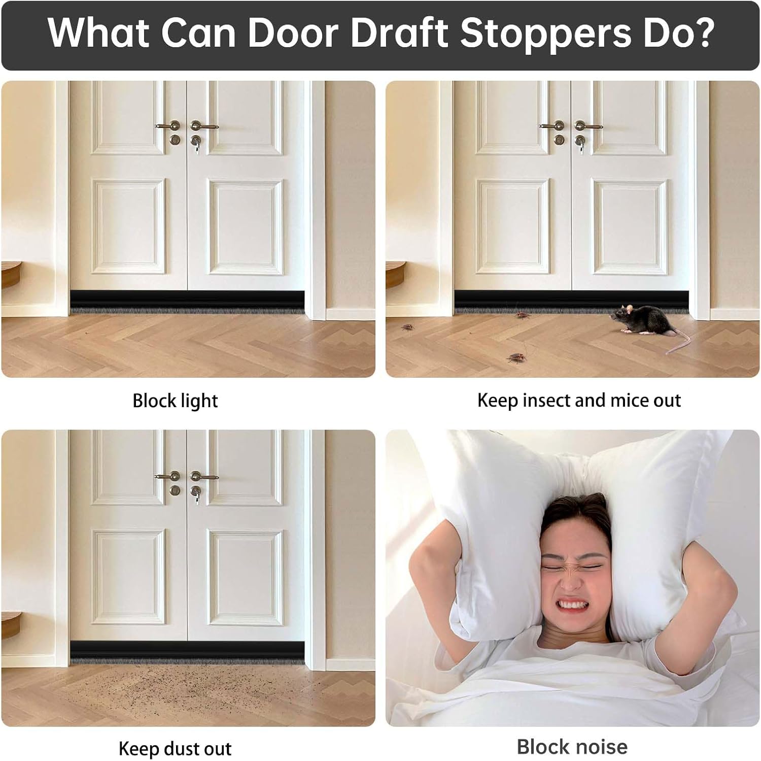 Self-Adhesive Door Sweep with Brush for Bottom Seal Black 3937 Inch Length