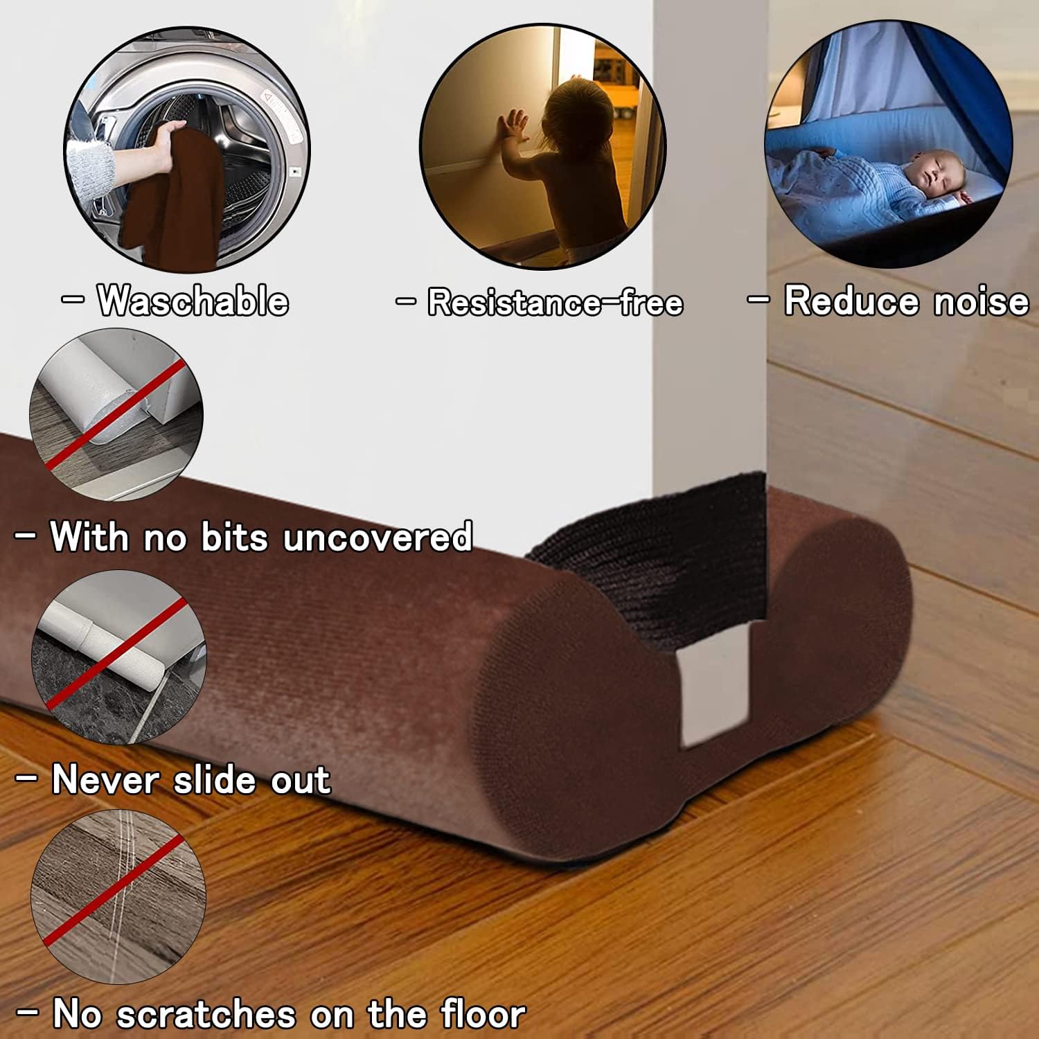 BKSAI Door Draft Stopper No Adhesive 24-29IN Brown
