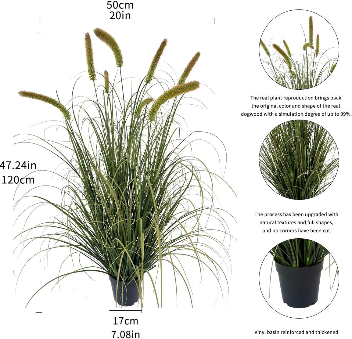 4ft Tall Artificial Grass Plant with Silk Flowers in Pot