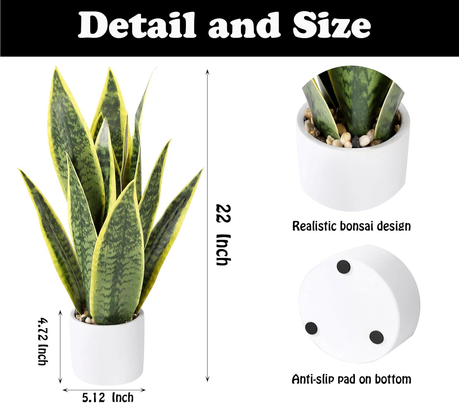 215 Inch Artificial Snake Plant Yellow in White Pot