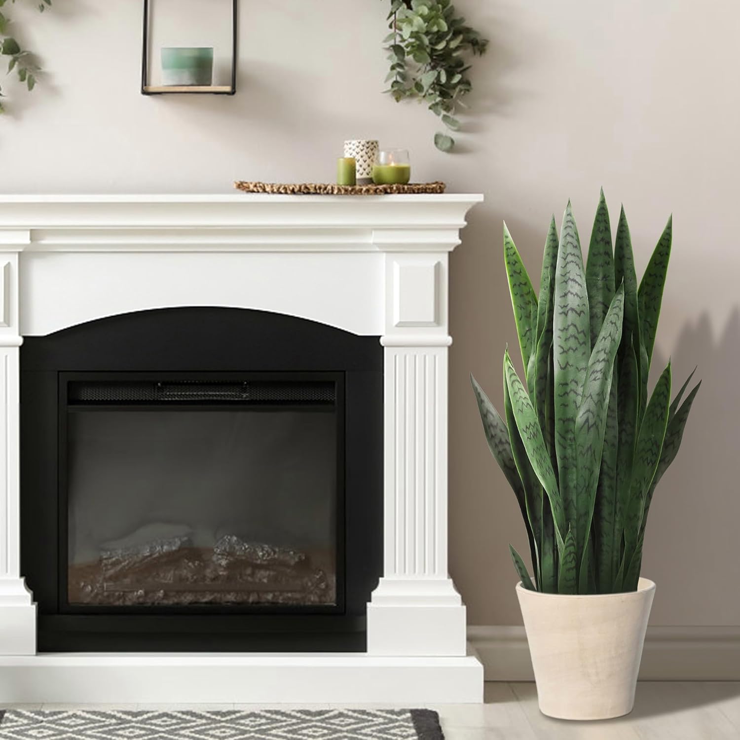 Greens Word 35 Lifelike Faux Snake Plant with 28 Thick PEVA Leaves