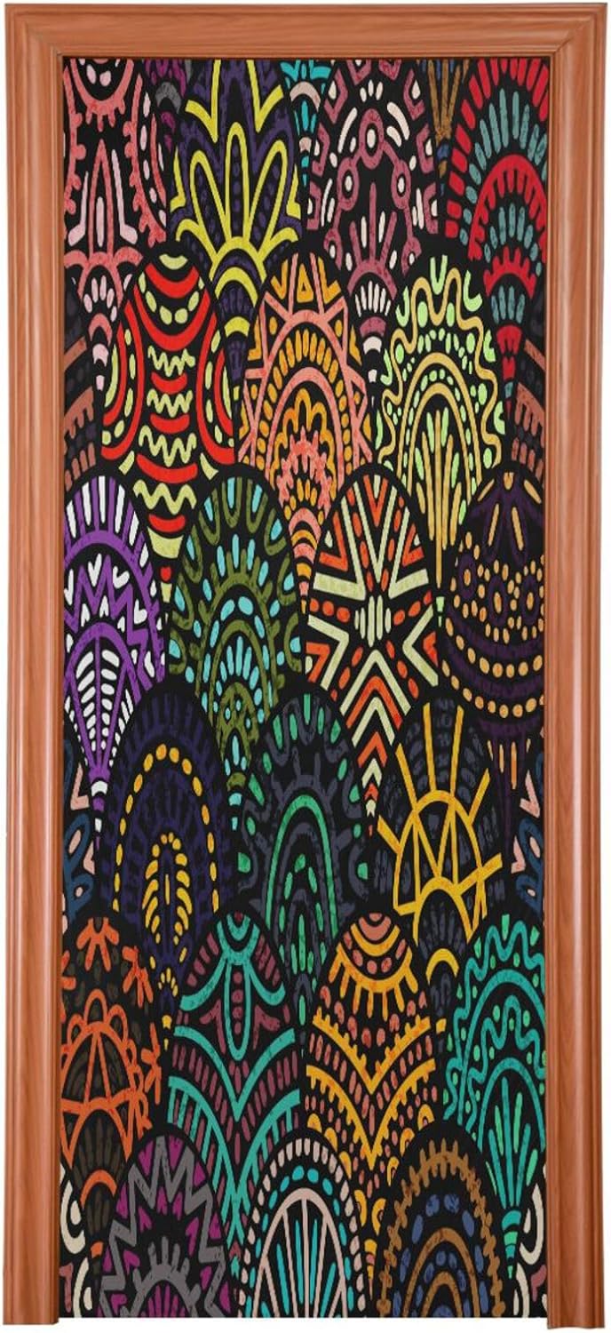 Susiyo Christmas Door Cover with Tribal Motifs Stretch Fabric Decor