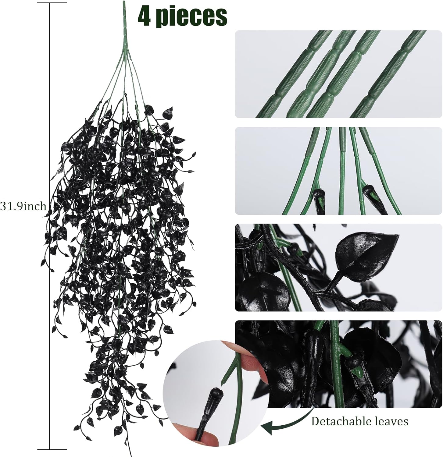 RECUTMS Black Artificial Hanging Plants 4PCS 33in Decor