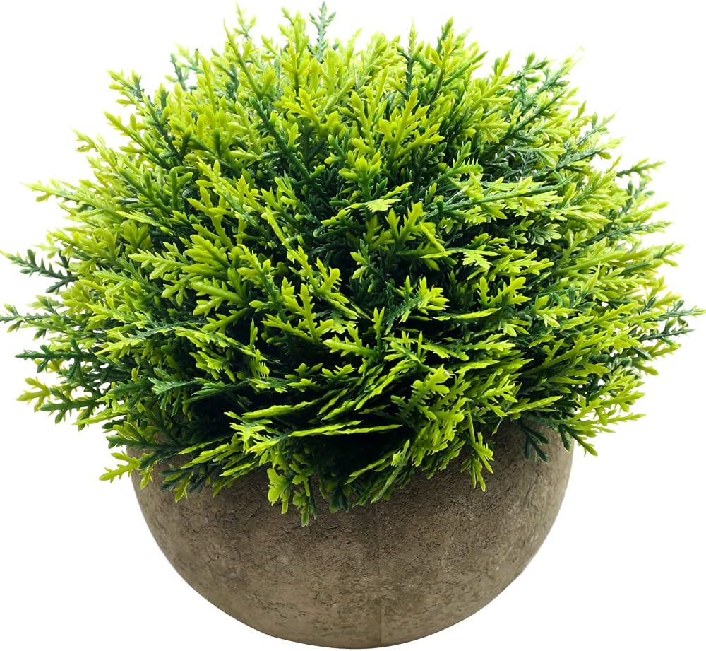 Mini Fake Cypress Cedar Plants for Bathroom Home Office Desk Decor