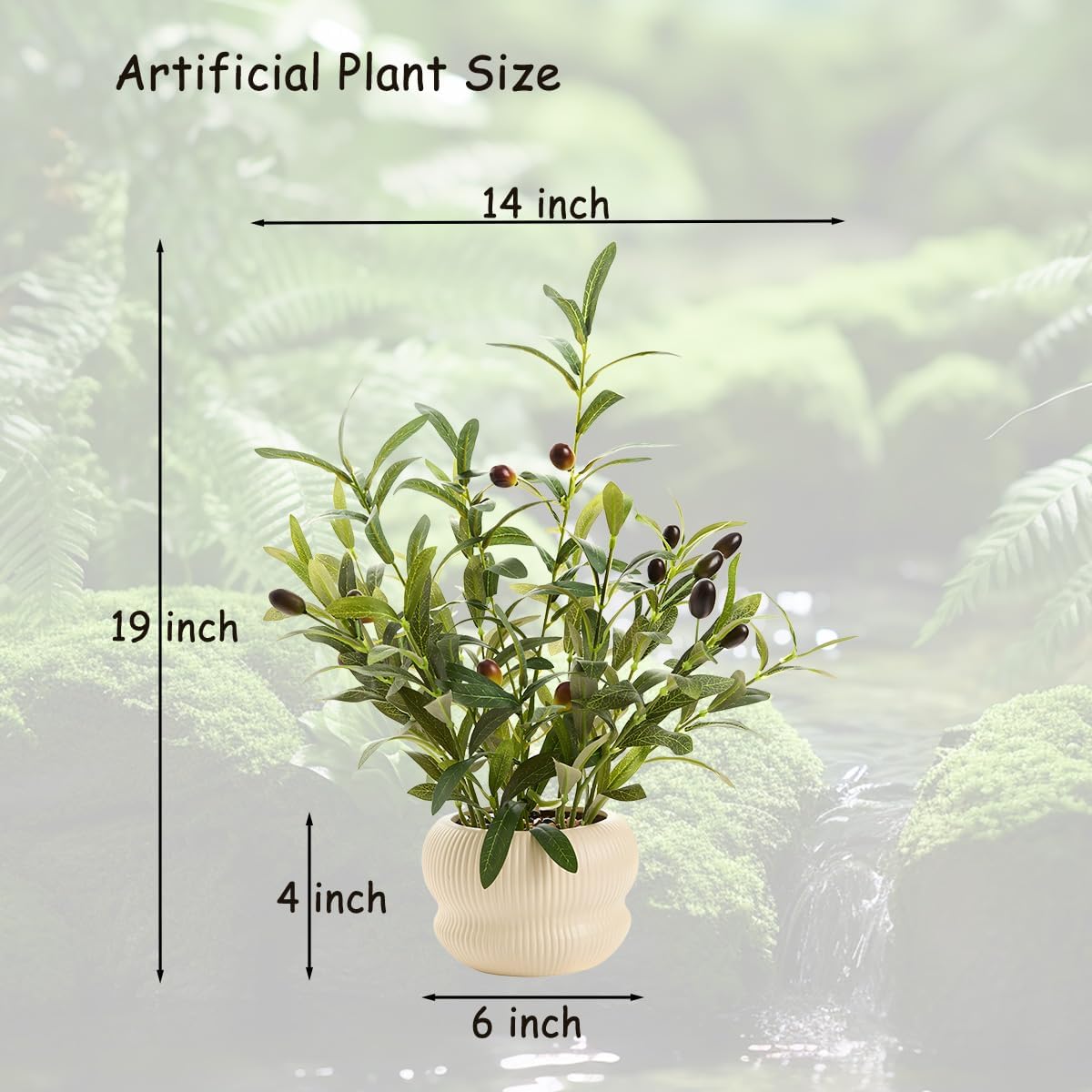 16 Inch Fake Olive Plant with Creamic Planter for Home Office