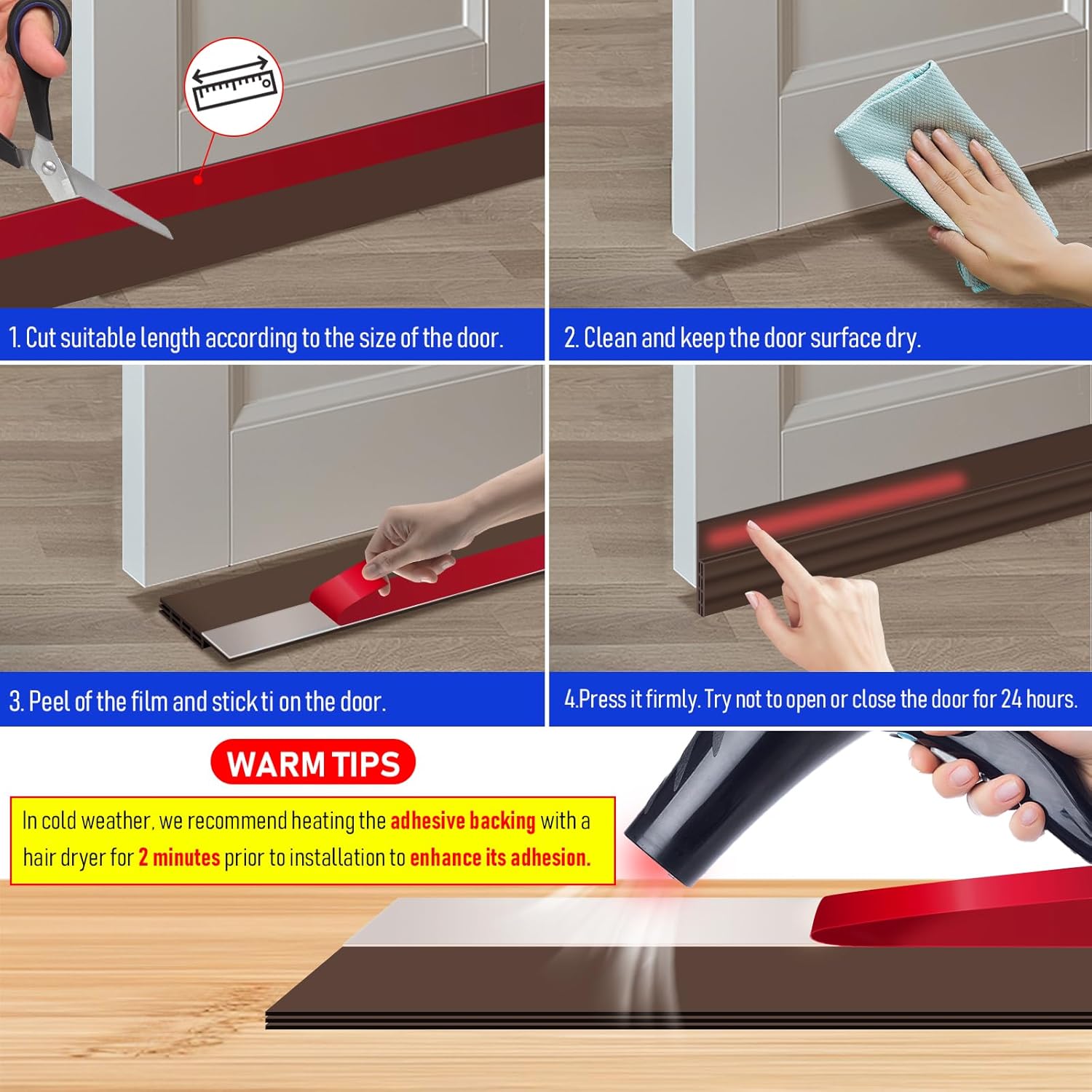 Premium Door Draft Stopper 2x78 Inch Brown