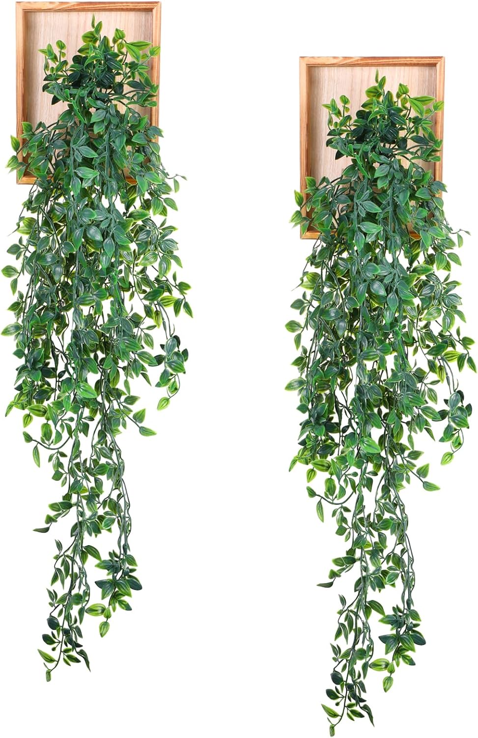 2 Pack Artificial Hanging Mandala Plants with Wooden Frames