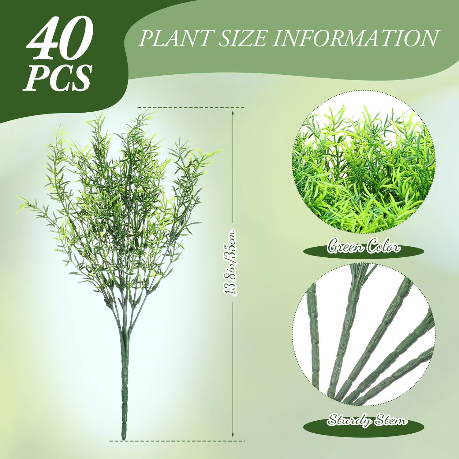 Zeyune 40 Bundles UV Resistant Artificial Grass Plants for Outdoor and Indoor Decoration