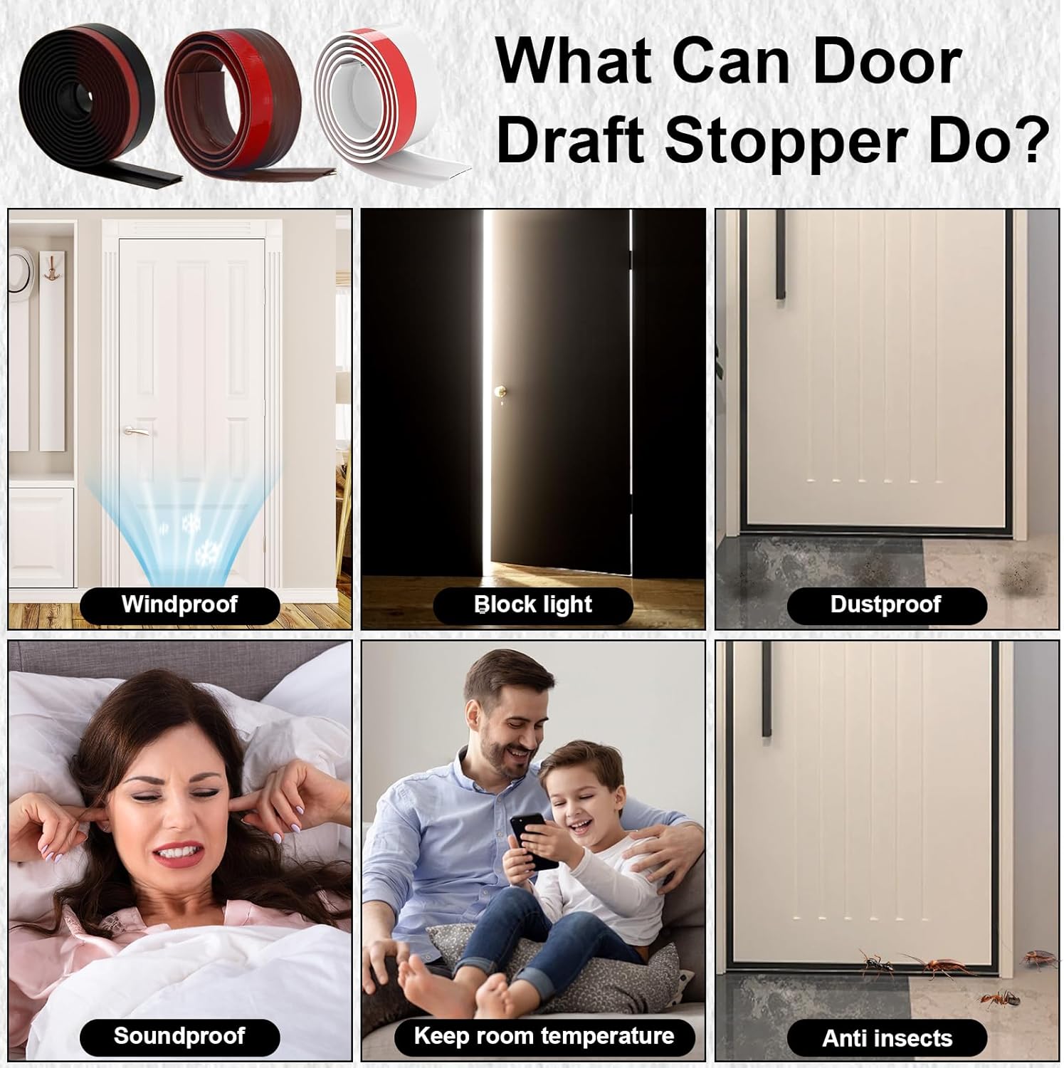 EGUARTE Door Draft Stopper 2 W x 39 L Black