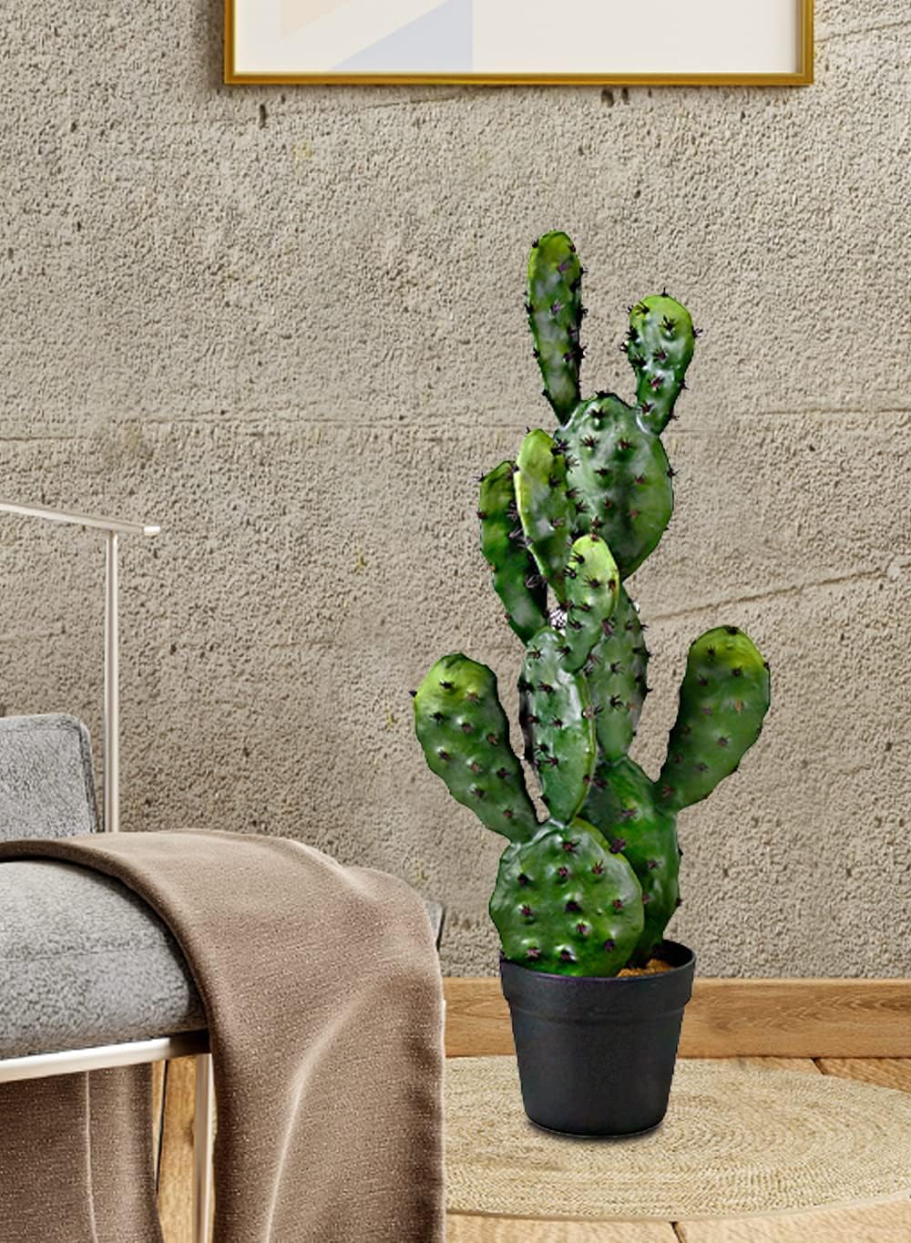 Serene Spaces Living Artificial Prickly Pear Cactus in Black Pot