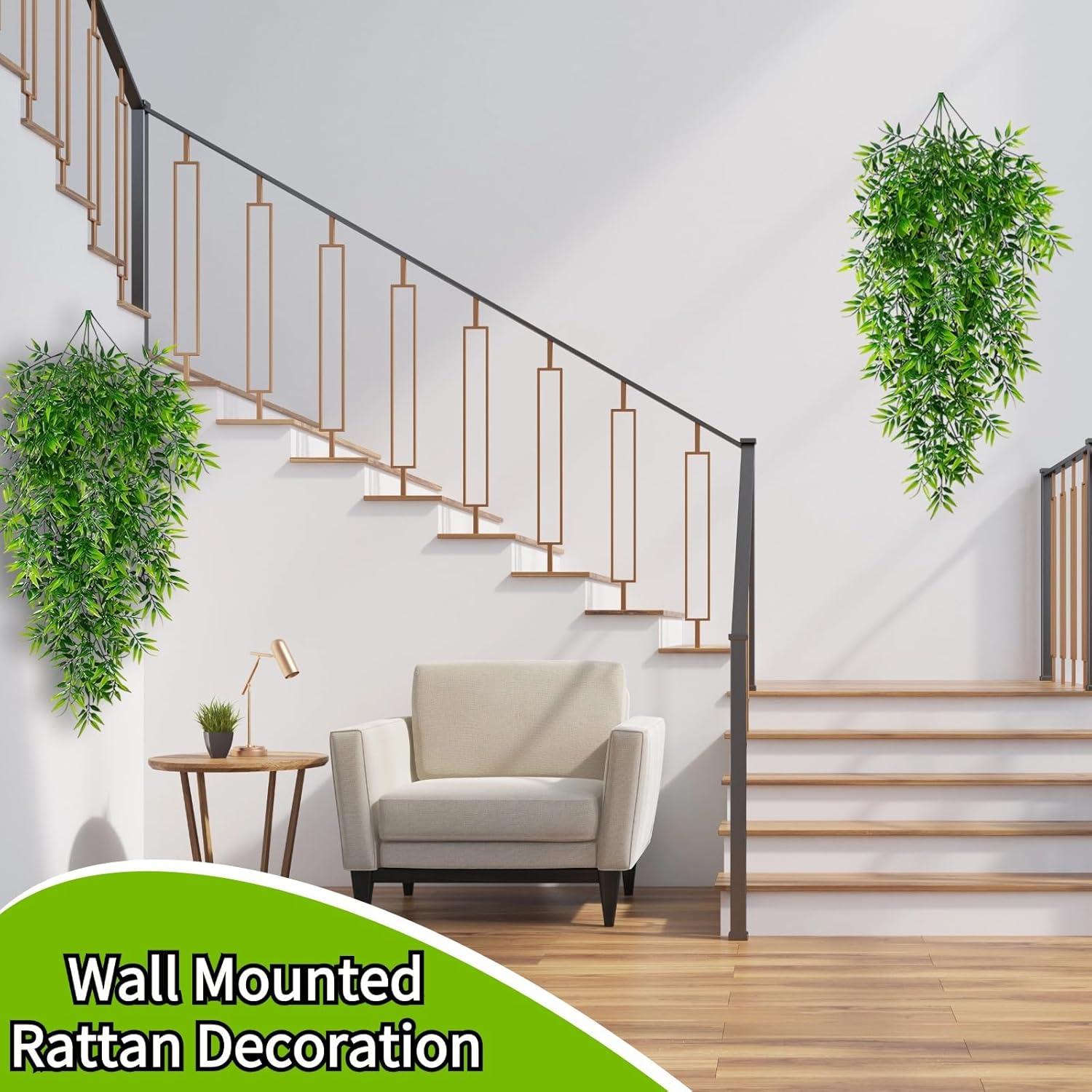 2Pcs Artificial Hanging Plants Fake Plants for Decor Greenery Vine Rattan