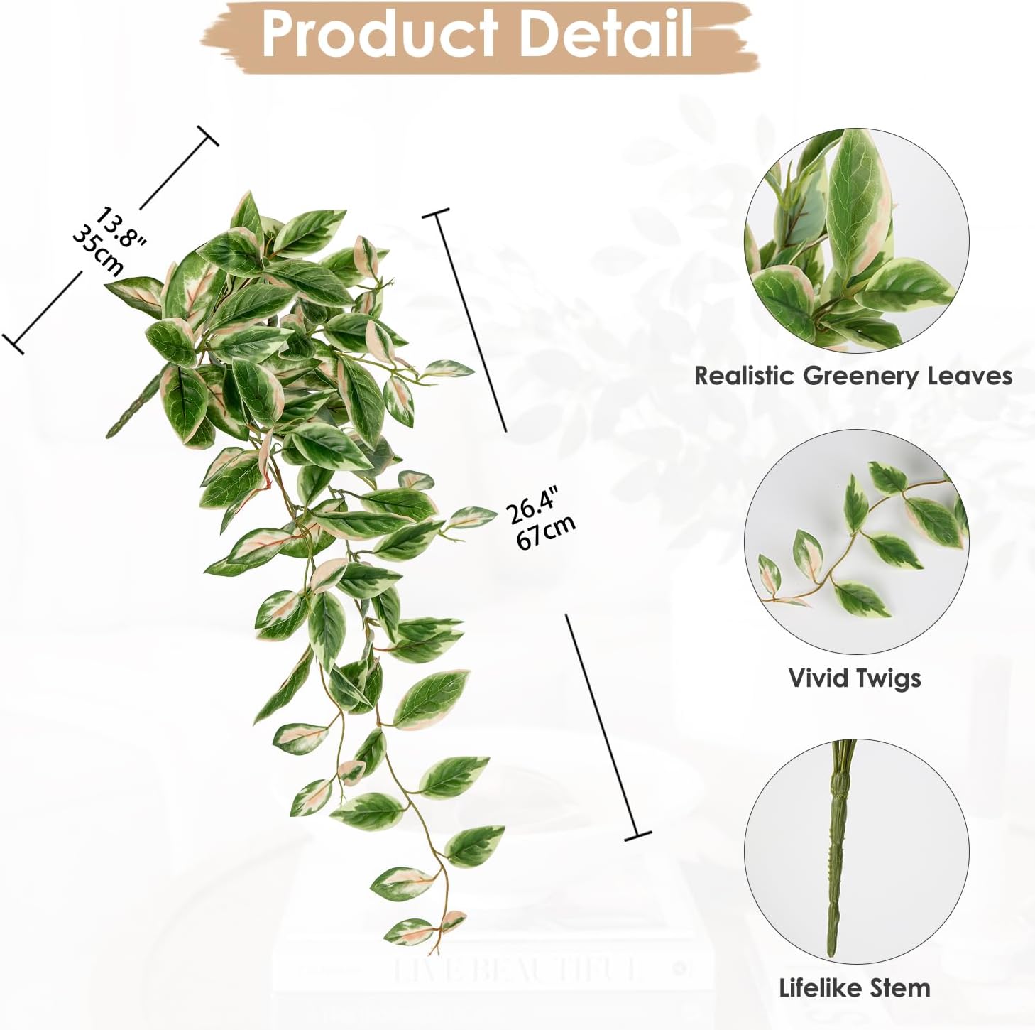 DILATATA 26 Inch Faux Peperomia Hanging Plants 2 Pack