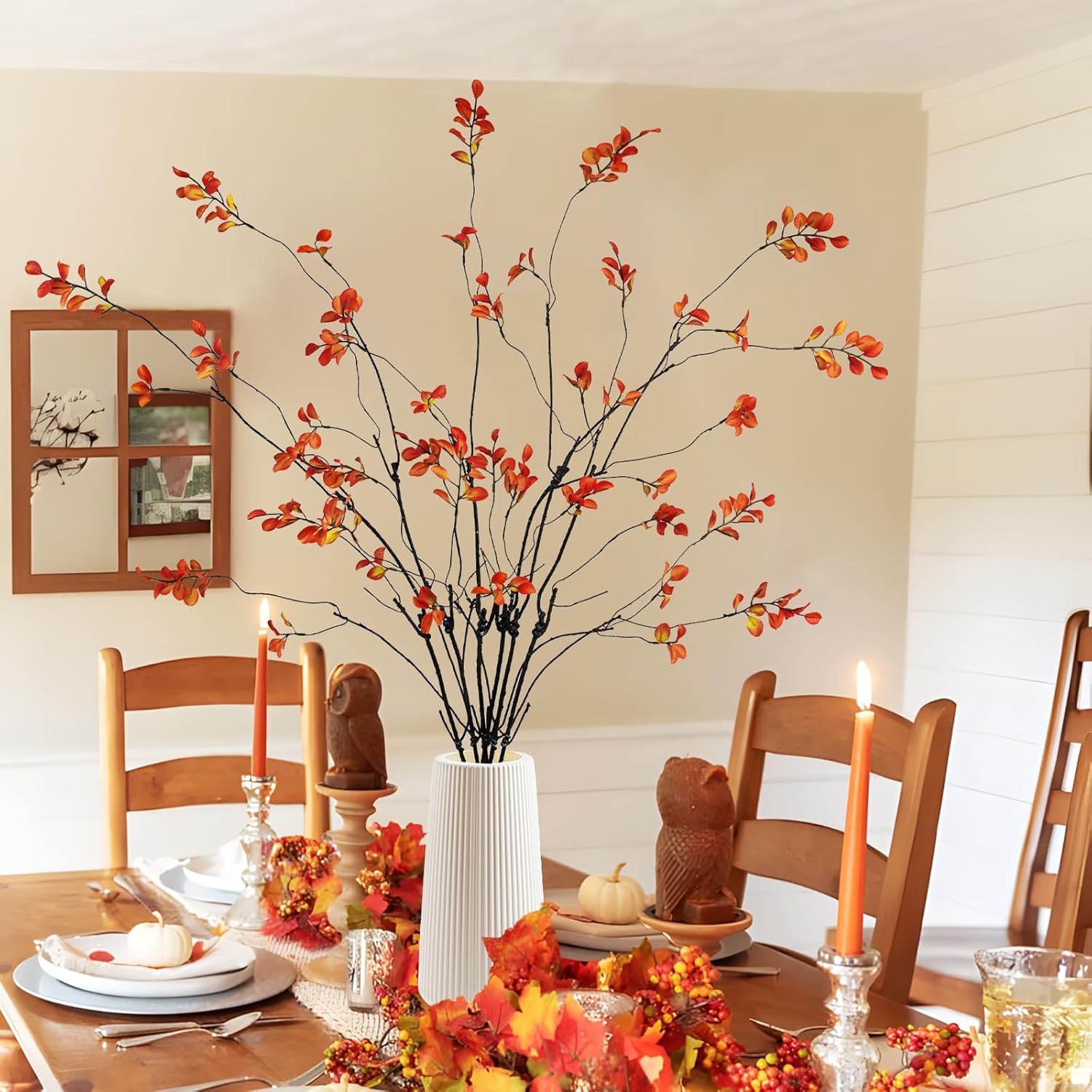 Krissing 6 Pcs Artificial Fall Stems 37 Inch Tall Greenery for Vase Decor