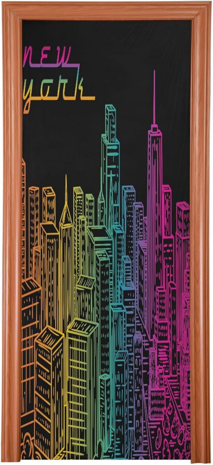 Susiyo NYC Night View Halloween Door Cover Stretch Fabric Door Decoration for Home Party Holidays