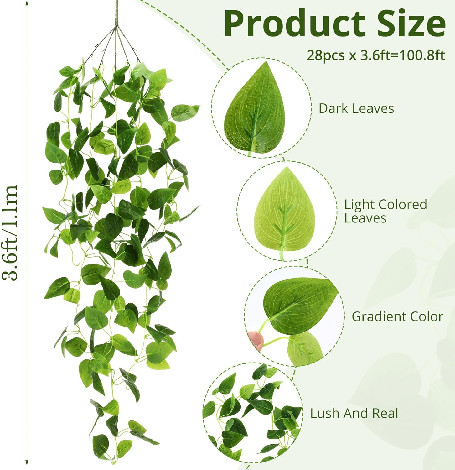 XunYee 28 Pcs Artificial Hanging Plants 36FT Fake Ivy Decor