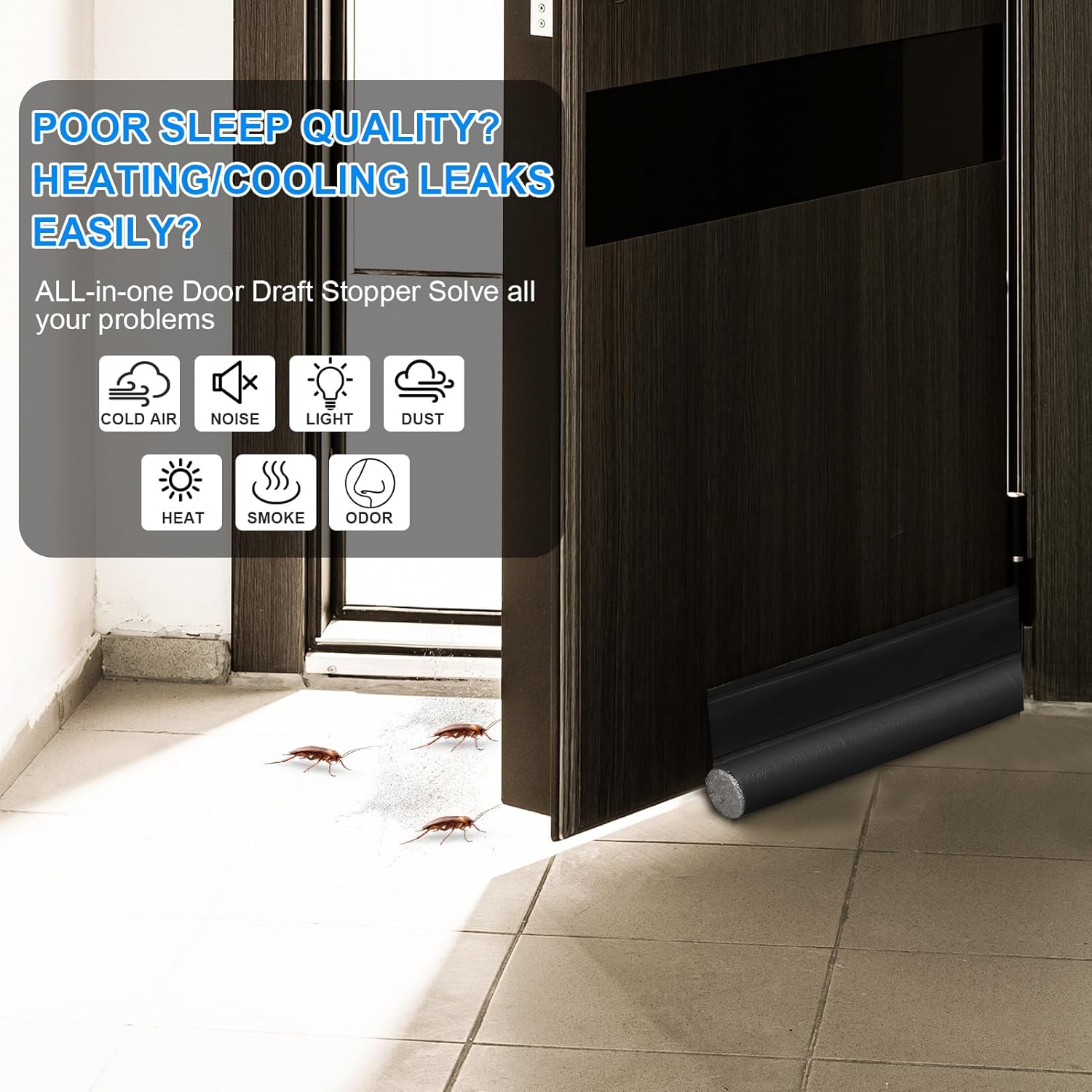 EGUARTE Door Draft Stopper 37 Inch Adjustable Black