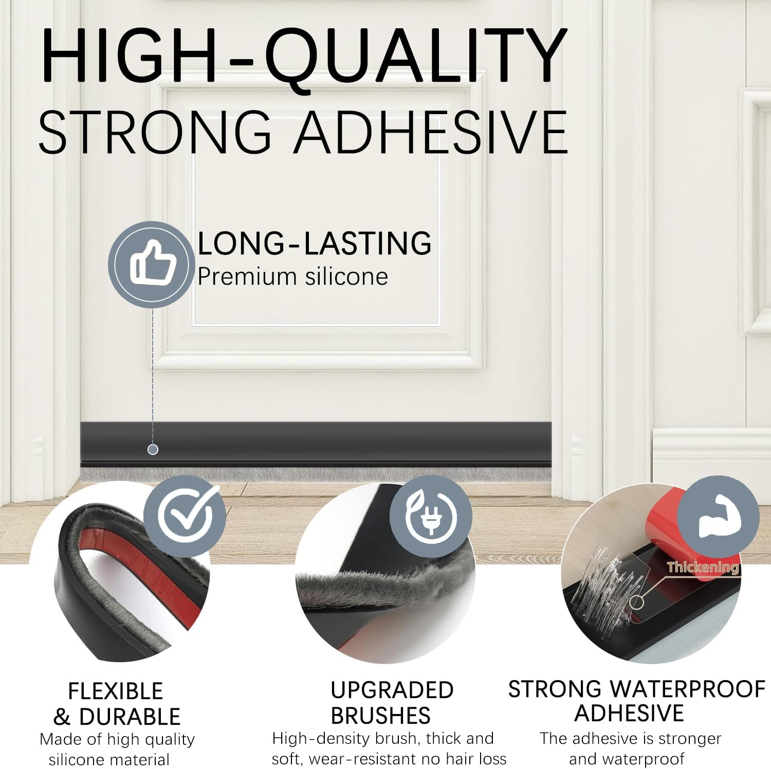 WUMUTI 2 Pack Black Under Door Draft Stoppers with Brush