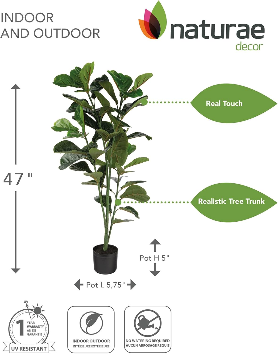 Naturae Decor Fiddle Leaf Tree Artificial Plant 47 in High