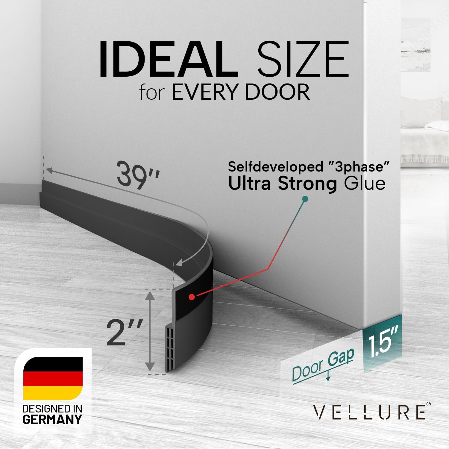 Vellure Door Draft Stopper 1 Black 2x39 Inch