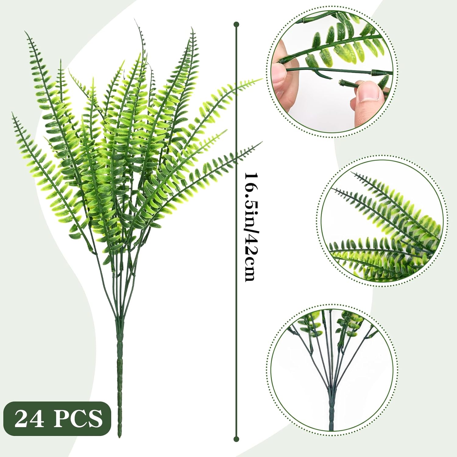 Waipfaru 24 Bundle Artificial Boston Ferns for Indoor Outdoor Decor