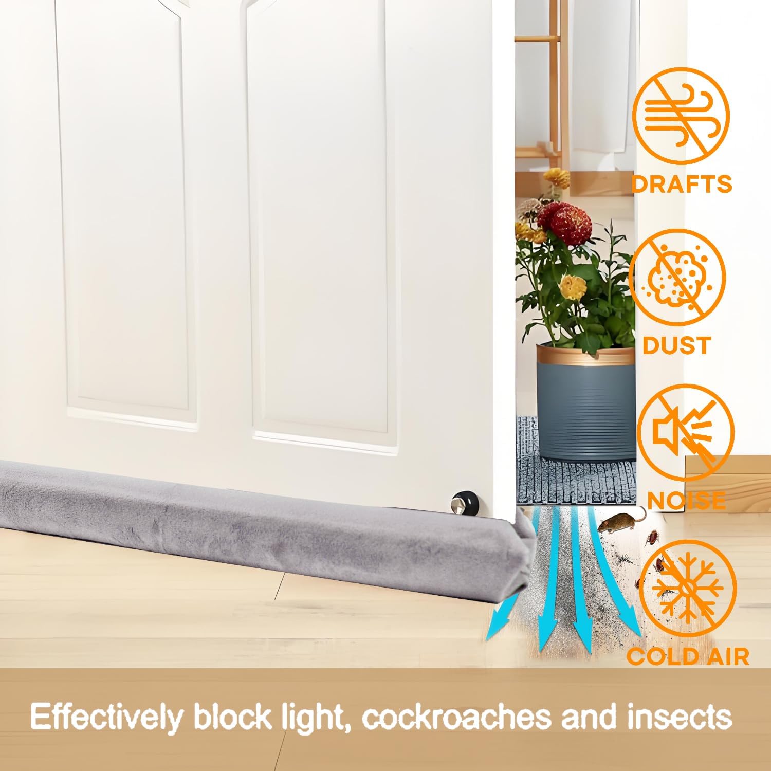 Adjustable Door Draft Stopper 36 Inch Light Grey Under Door Seal Blocker