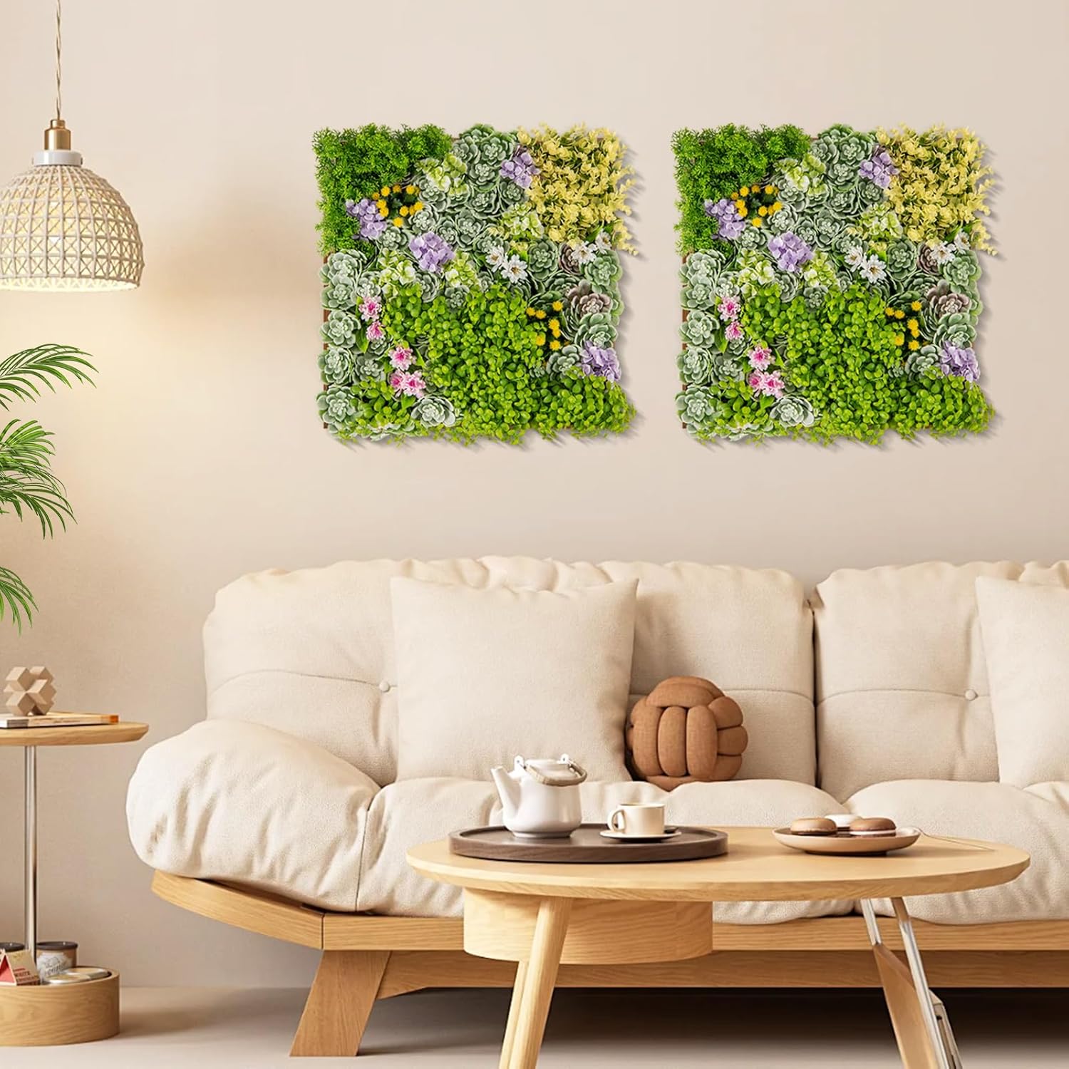 Giantex 2 Pack Hanging Artificial Plants Panels 20x20 Square Framed 3D Greenery Wall Art Decor