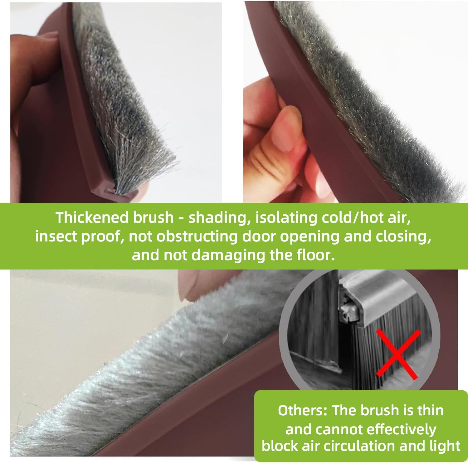 2 pcs Door Sweep Brush Draft Stopper for Bottom Under Door Bug and Dust Blocker 2 W x 39 L Brown