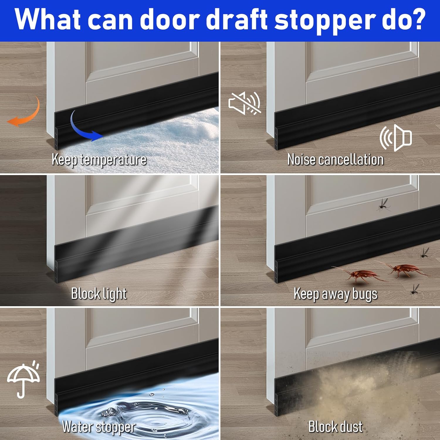 Premium Door Draft Stopper 2 W x 195 L Black