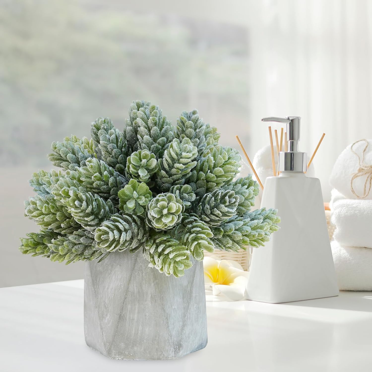Winlyn Set of 3 Mini Artificial Succulent Plants in Gray Hexagon Ceramic Pots