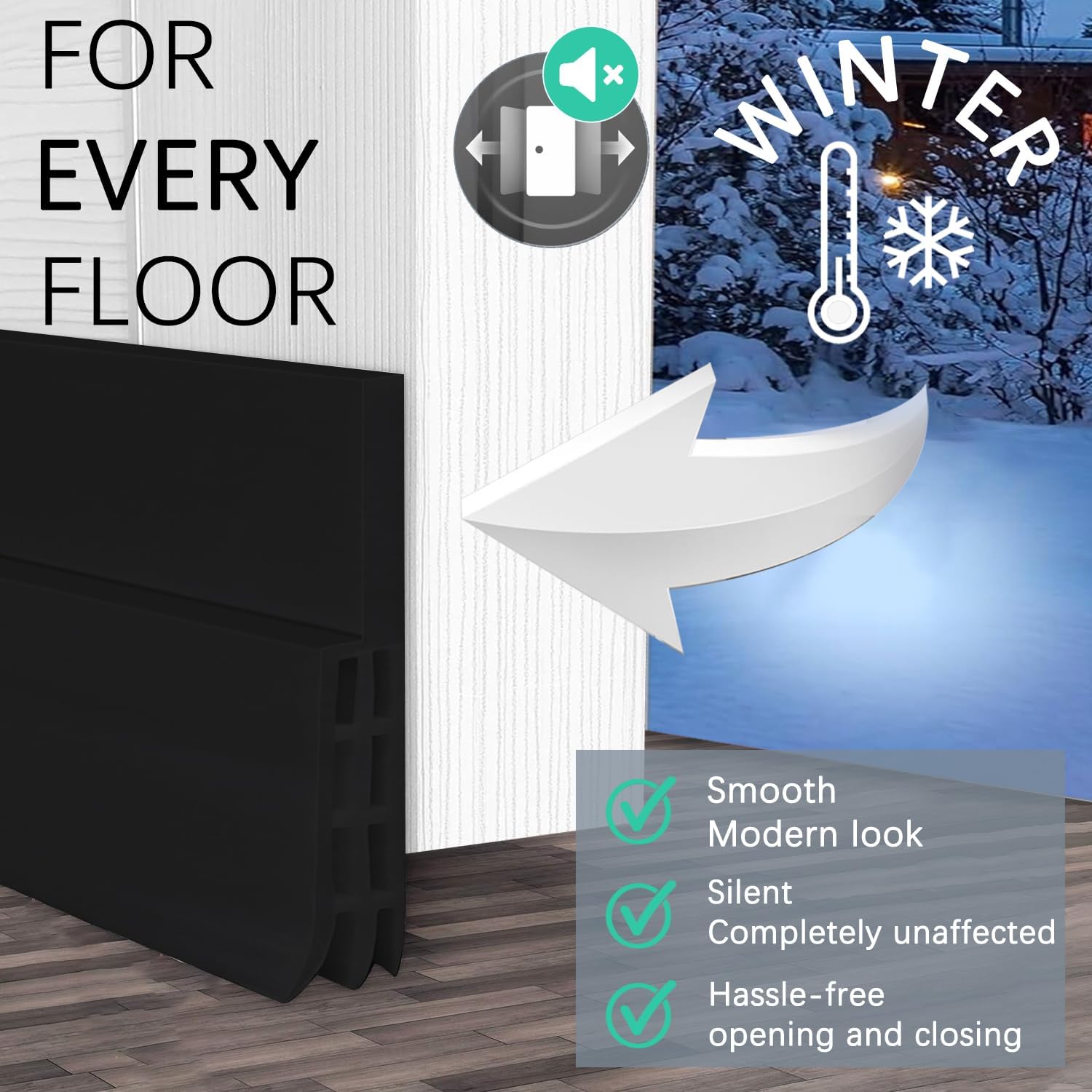 2 Pack Door Draft Stoppers 2 x 39 Black Strips