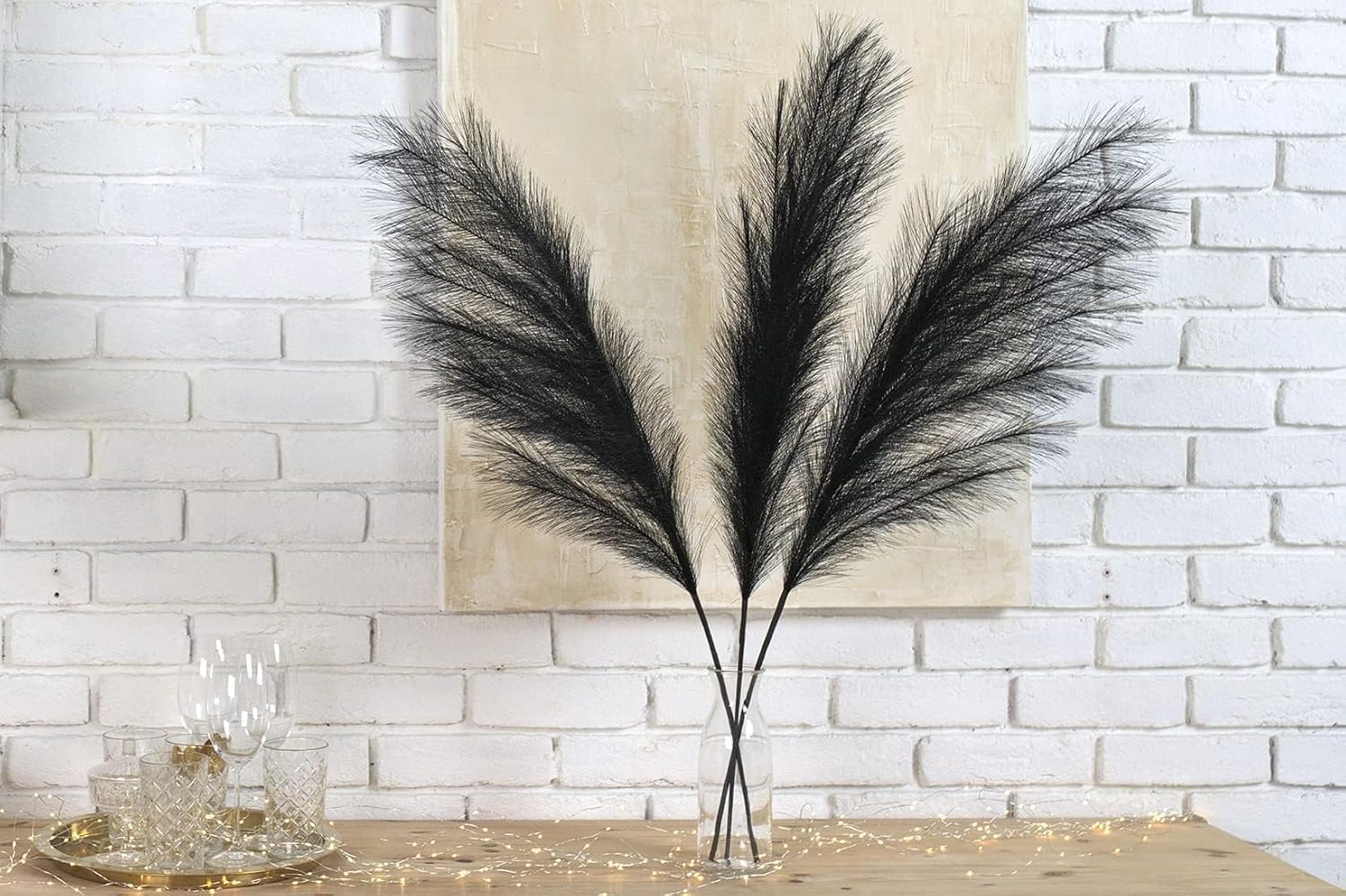 LifeJournal 43 Inch Black Pampas Grass Decor 3-Pcs