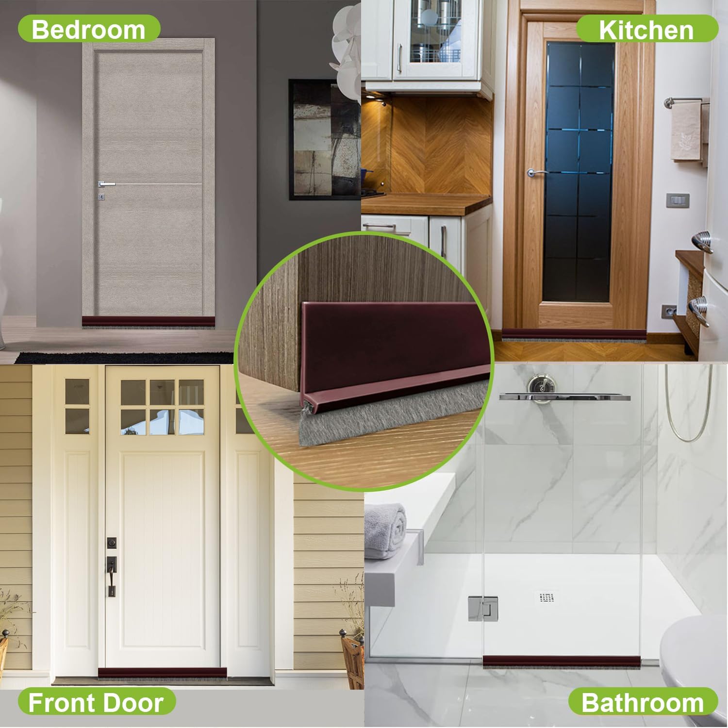 2 pcs Door Sweep Brush Draft Stopper for Bottom Under Door Bug and Dust Blocker 2 W x 39 L Brown