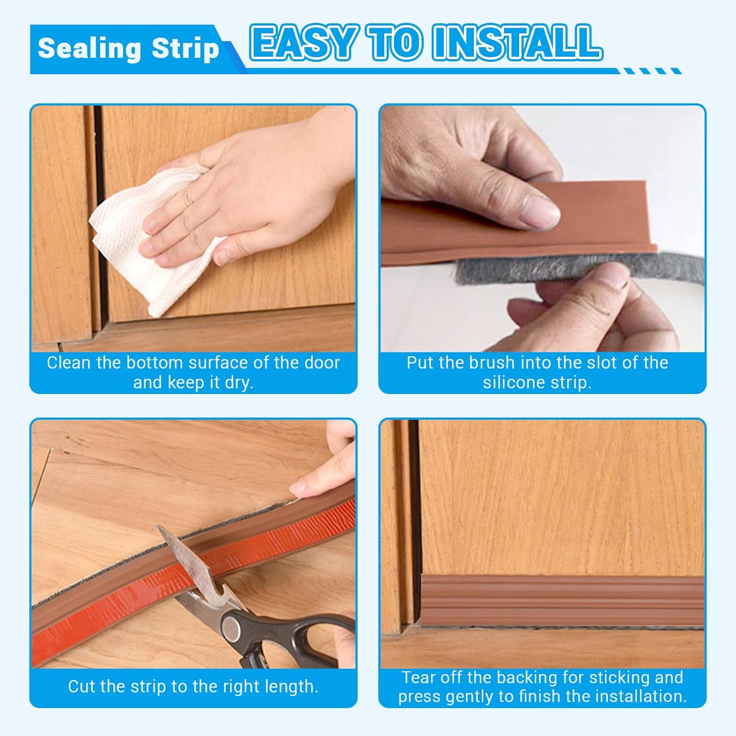 Huakaile 2 Pack Rubber Door Sweep with Brush Self-Adhesive Draft Stopper for Door Seals Black