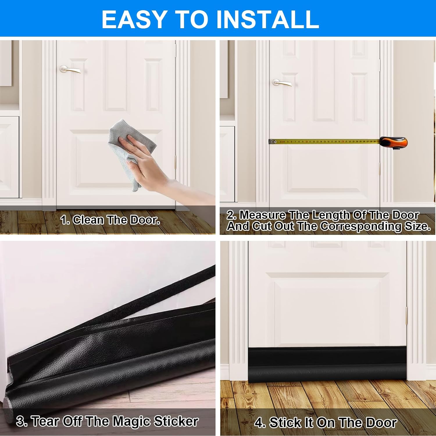 EGUARTE Door Draft Stopper 37 Inch Adjustable Black