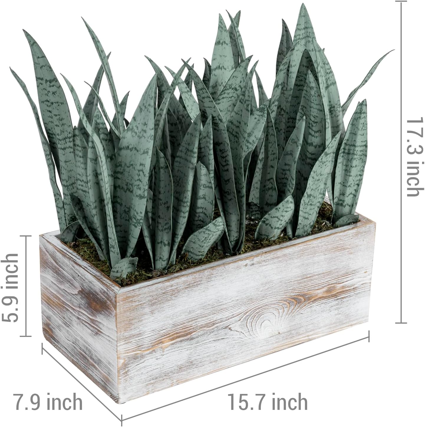 MyGift 15-Inch Artificial Snake Plant Centerpiece in White Wood Planter