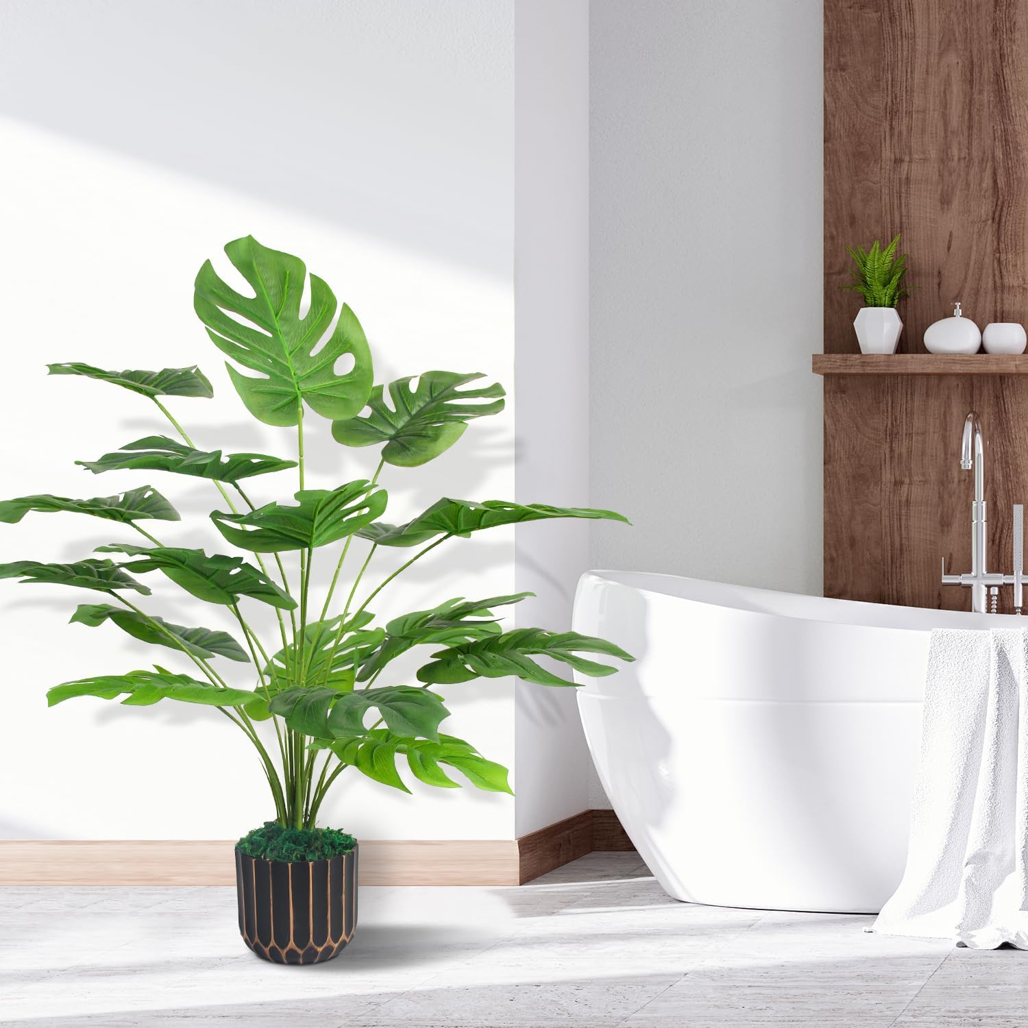 28 Artificial Monstera Faux Plants with Black Pot for Indoor Outdoor Decor