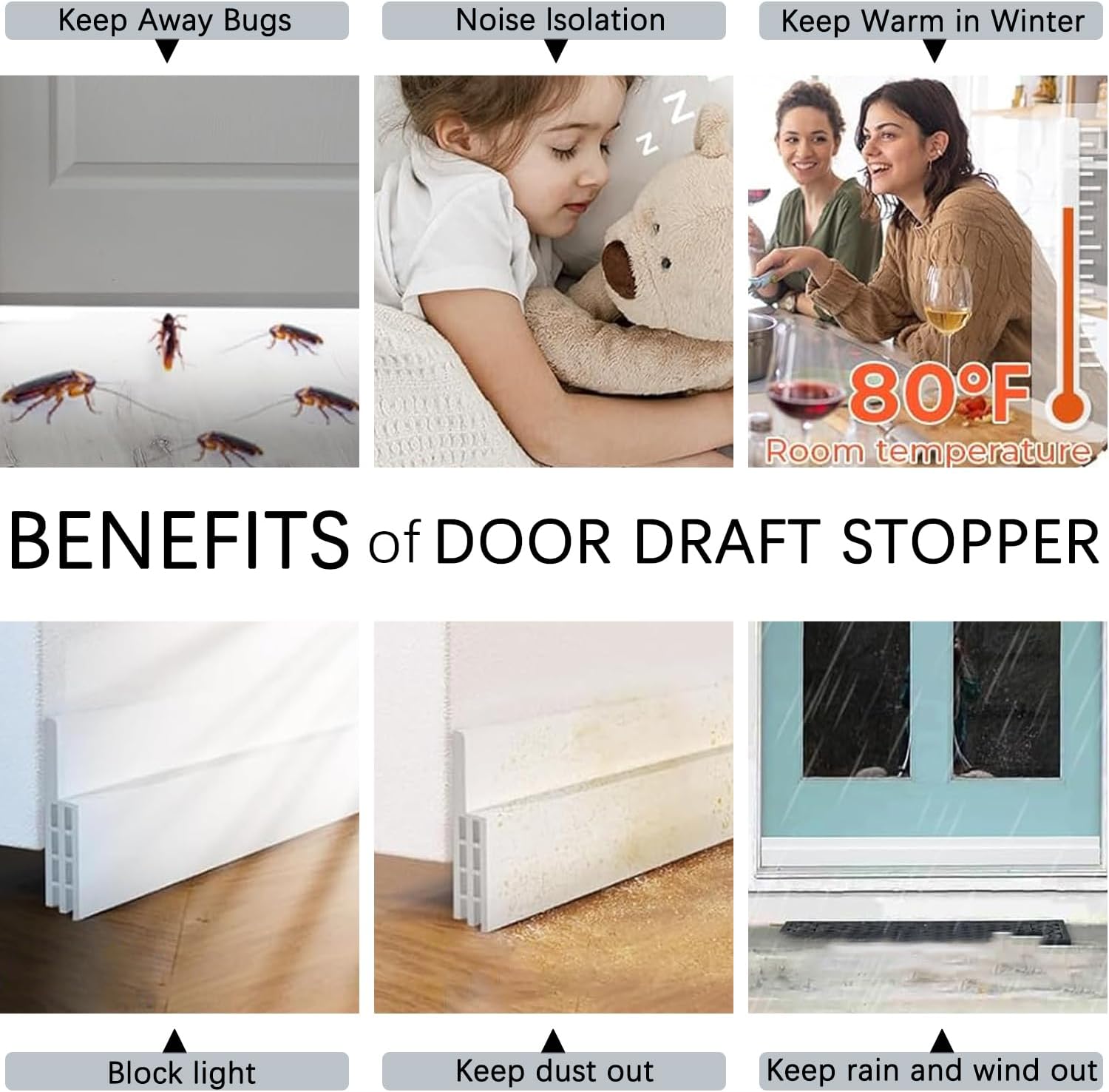 2 Packs Door Draft Stoppers White 2x39 Inches