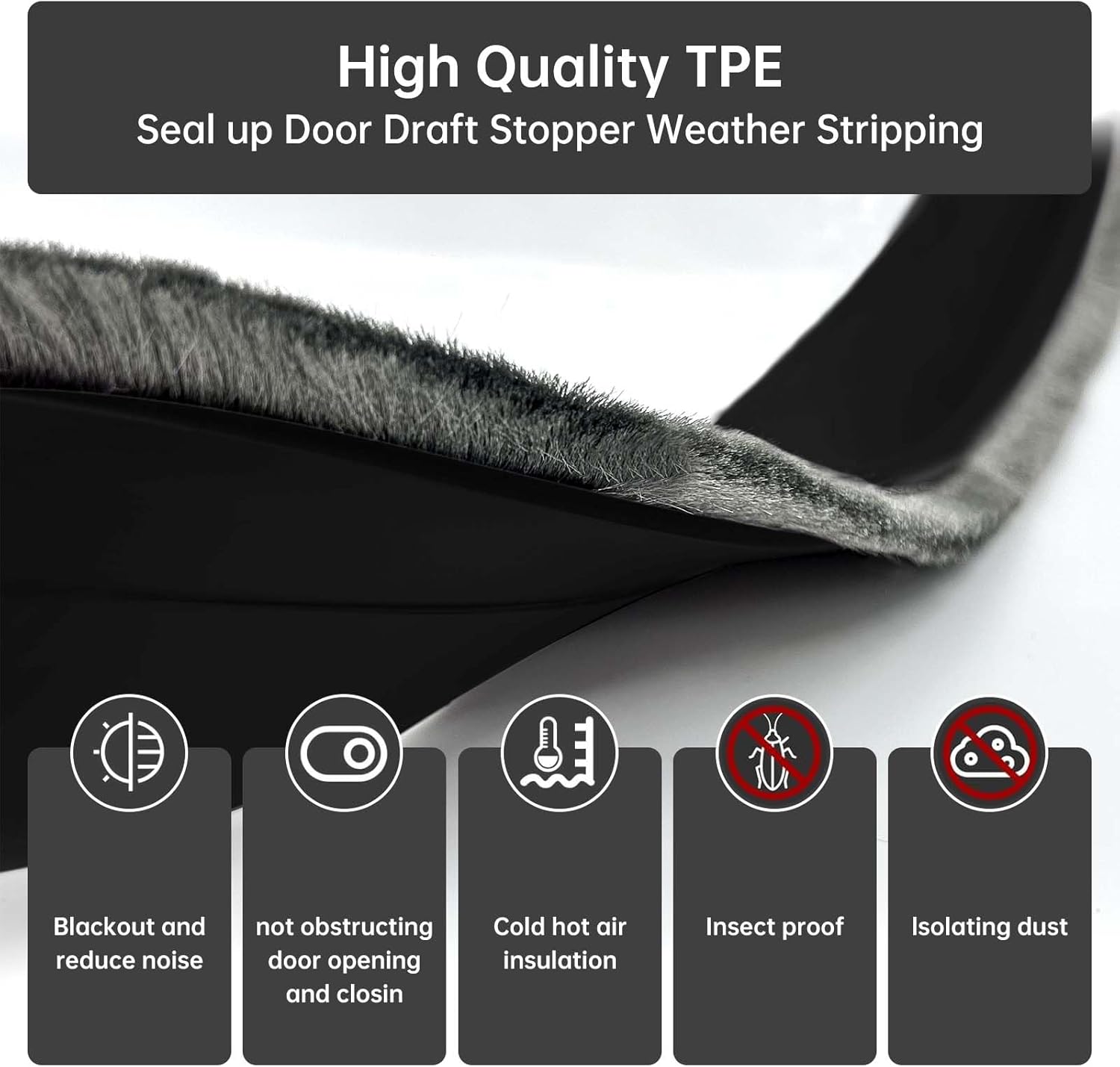 Self-Adhesive Door Sweep with Brush for Bottom Seal Black 3937 Inch Length