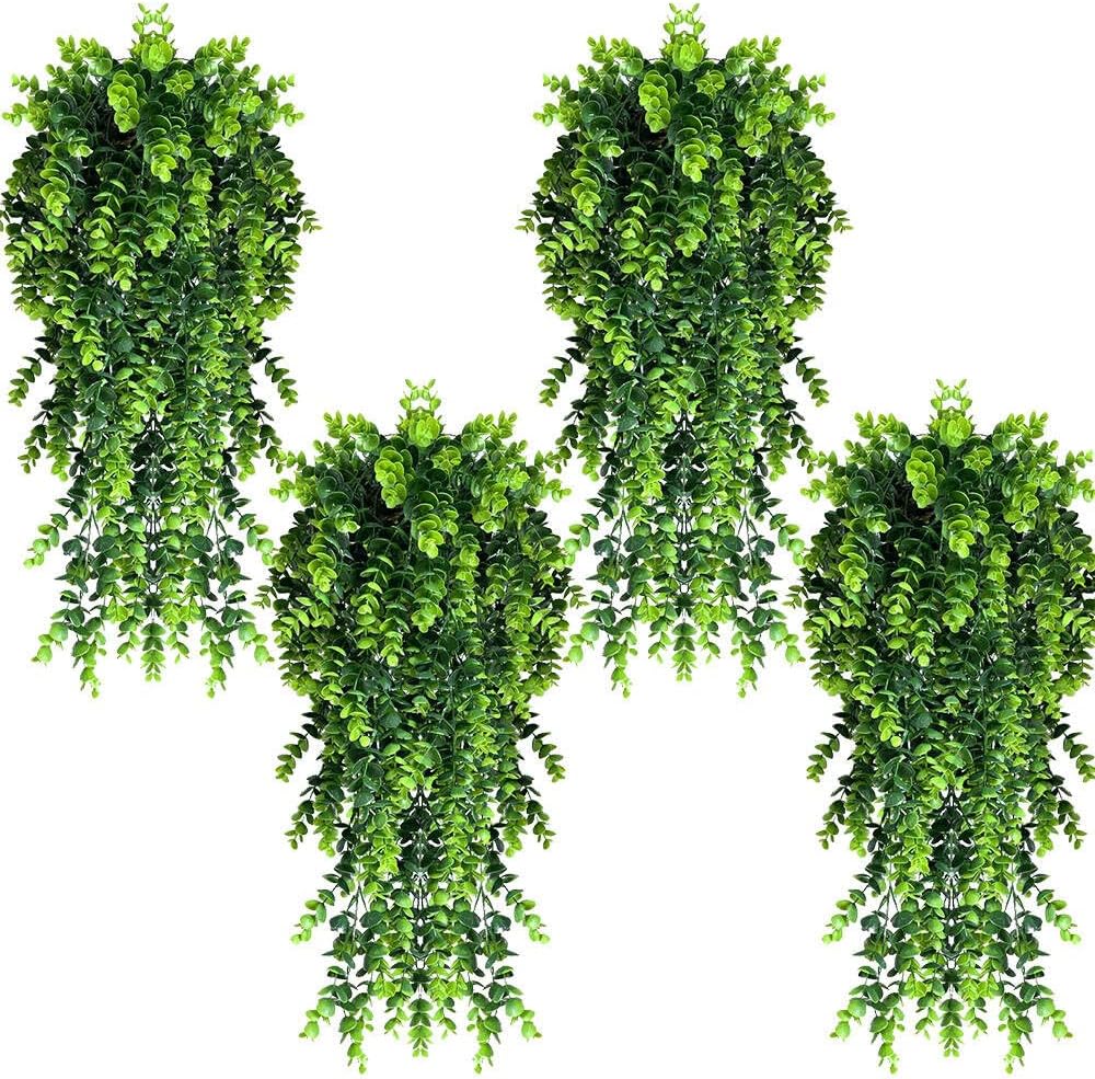 4 Pack Artificial Eucalyptus Hanging Plants for Home and Wedding Decor