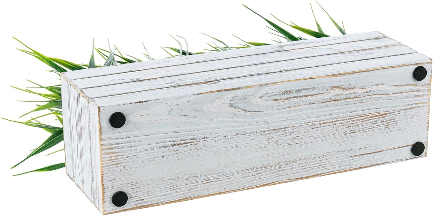 MyGift 14 Inch Artificial Grass in Shabby White Wood Planter