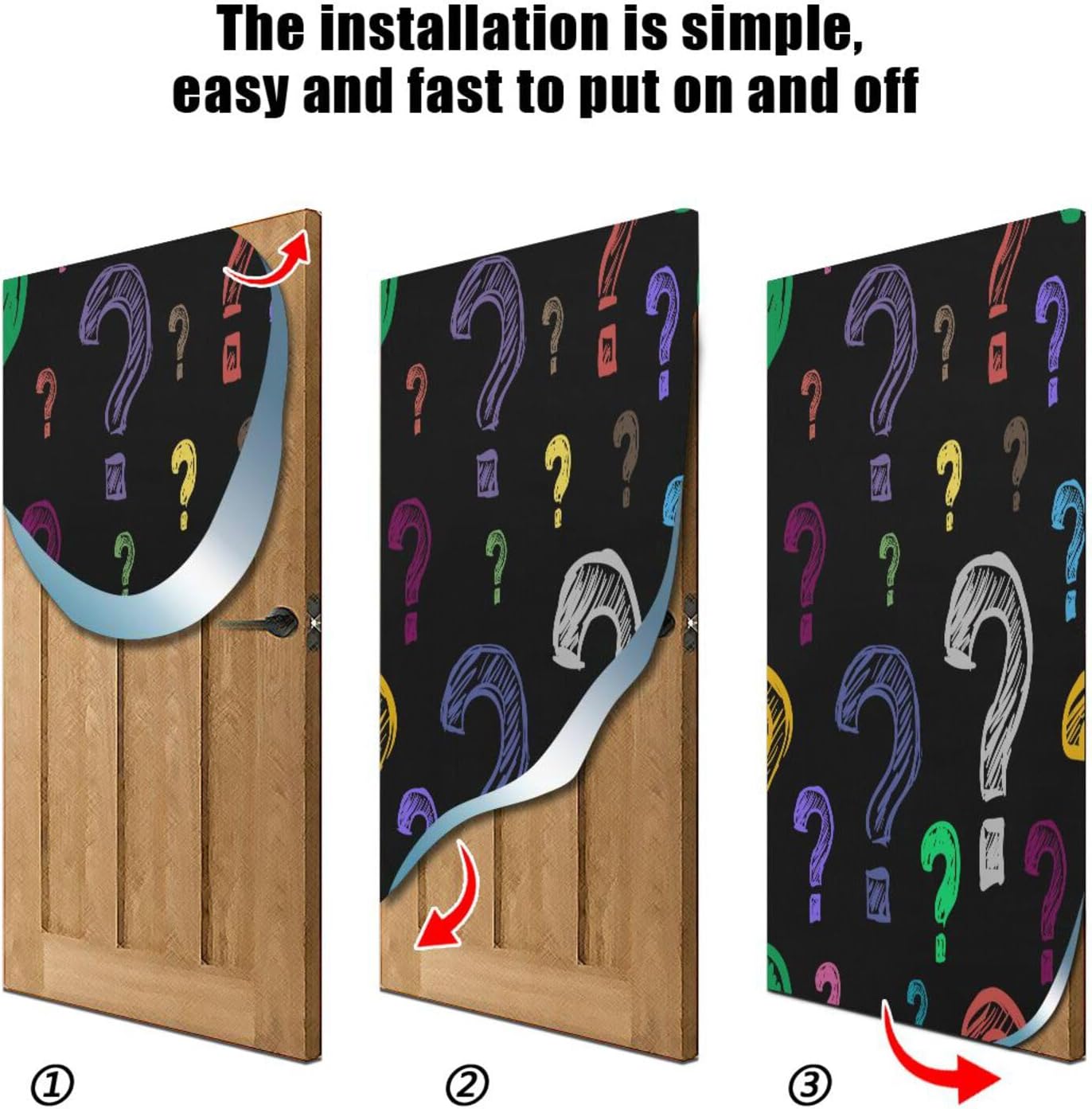 Susiyo Color Question Marks Halloween Door Cover Stretch Fabric Door Decoration for Home Party and Holiday