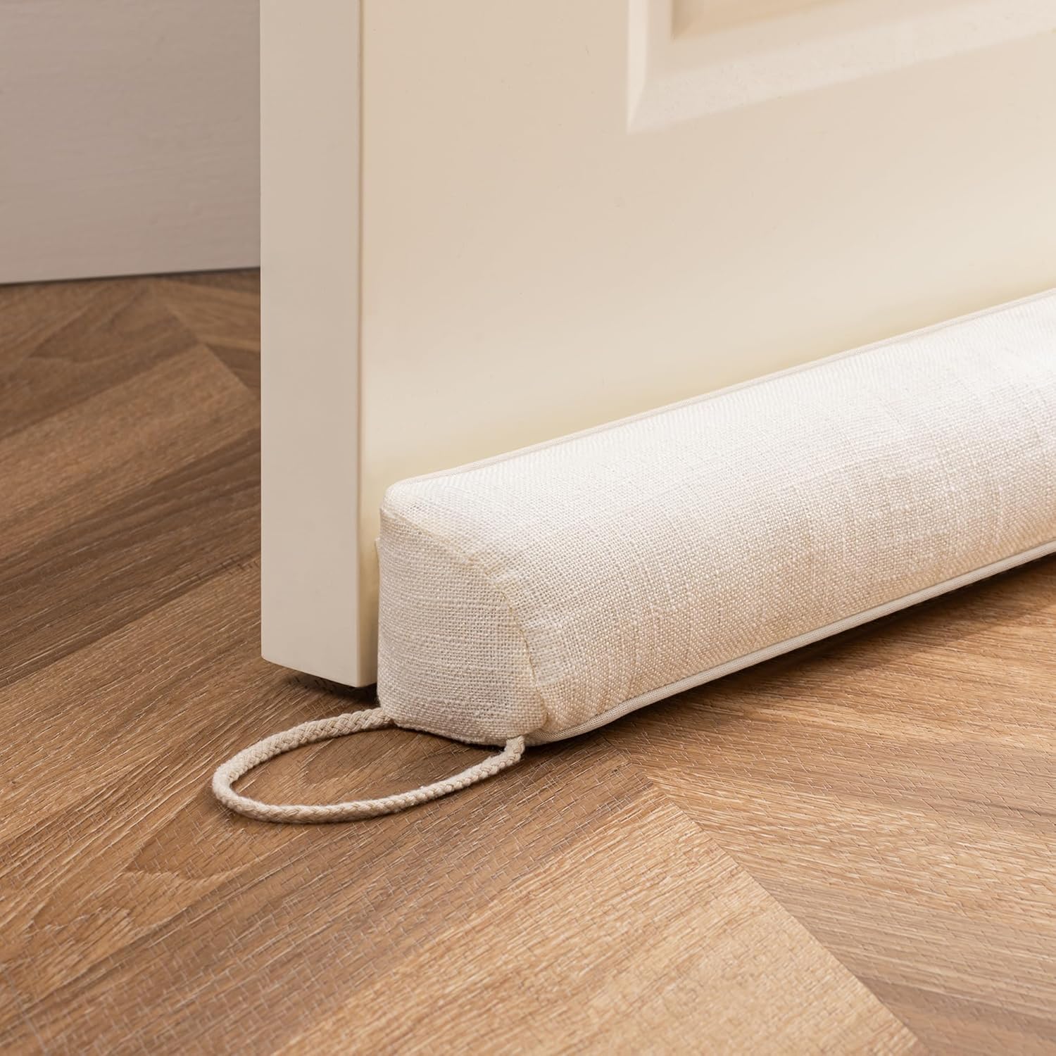 Sunolga 36 Inch Heavy Duty Door Draft Stopper Sturdy Linen Sound Proof Guard for Doors and Windows Beige