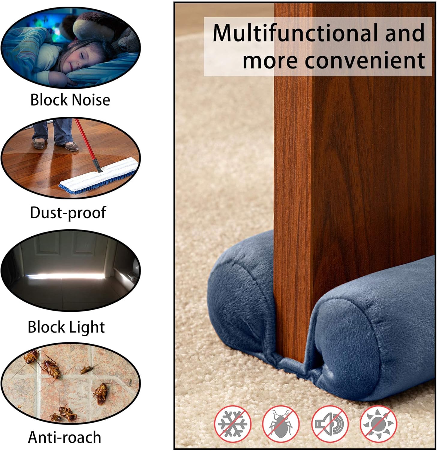 TumiMallody Draft Stopper Door Seal Weather Stripping Noise Blocker 36 Inch Blue